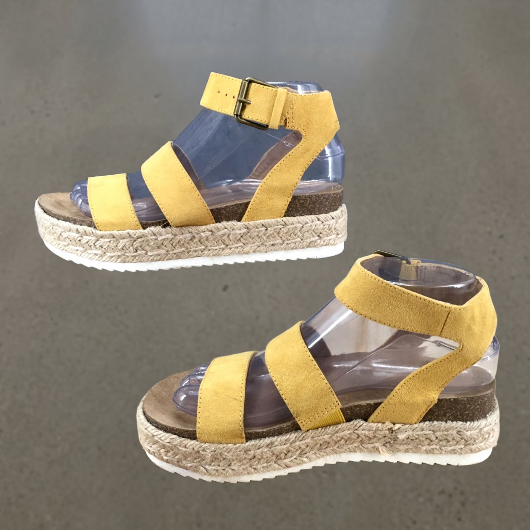 Vintage Universal Thread Sandal Agnes Quarter Strap Espadrille Yellow Wedge Womens 6.5 Size US 7 / IT 37 - 1 Thumbnail