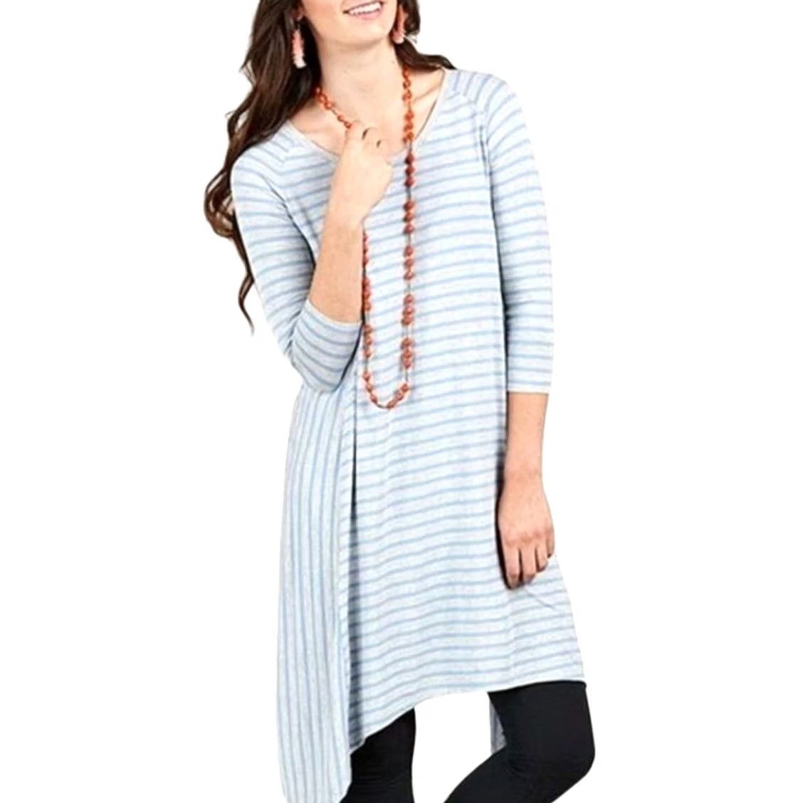 Vintage VINTAGE Matilda Jane Her Majesty Dress Jersey Handkerchief Hem Striped Blue Gray Sz S Midi 3/4 Sleeve Scoop Neck Womens Size S / US 4 / IT 40 - 2 Thumbnail
