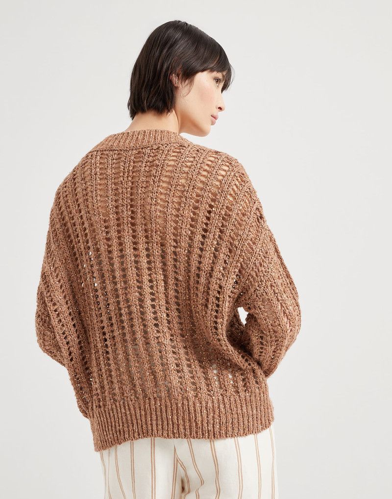 Brunello Cucinelli o1la1rc1a0326 Dazzling Openwork Rib Sweater in Brown Size M / US 6-8 / IT 42-44 - 2 Thumbnail