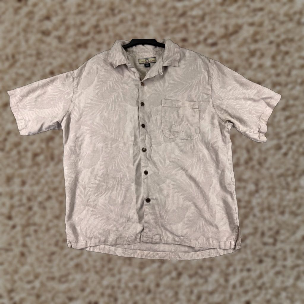 Tommy Bahama Tommy Bahama Shirt Mens Large Beige Silk Hawaiian Palm Leaf Button Up Size US L / EU 52-54 / 3 - 1 Thumbnail