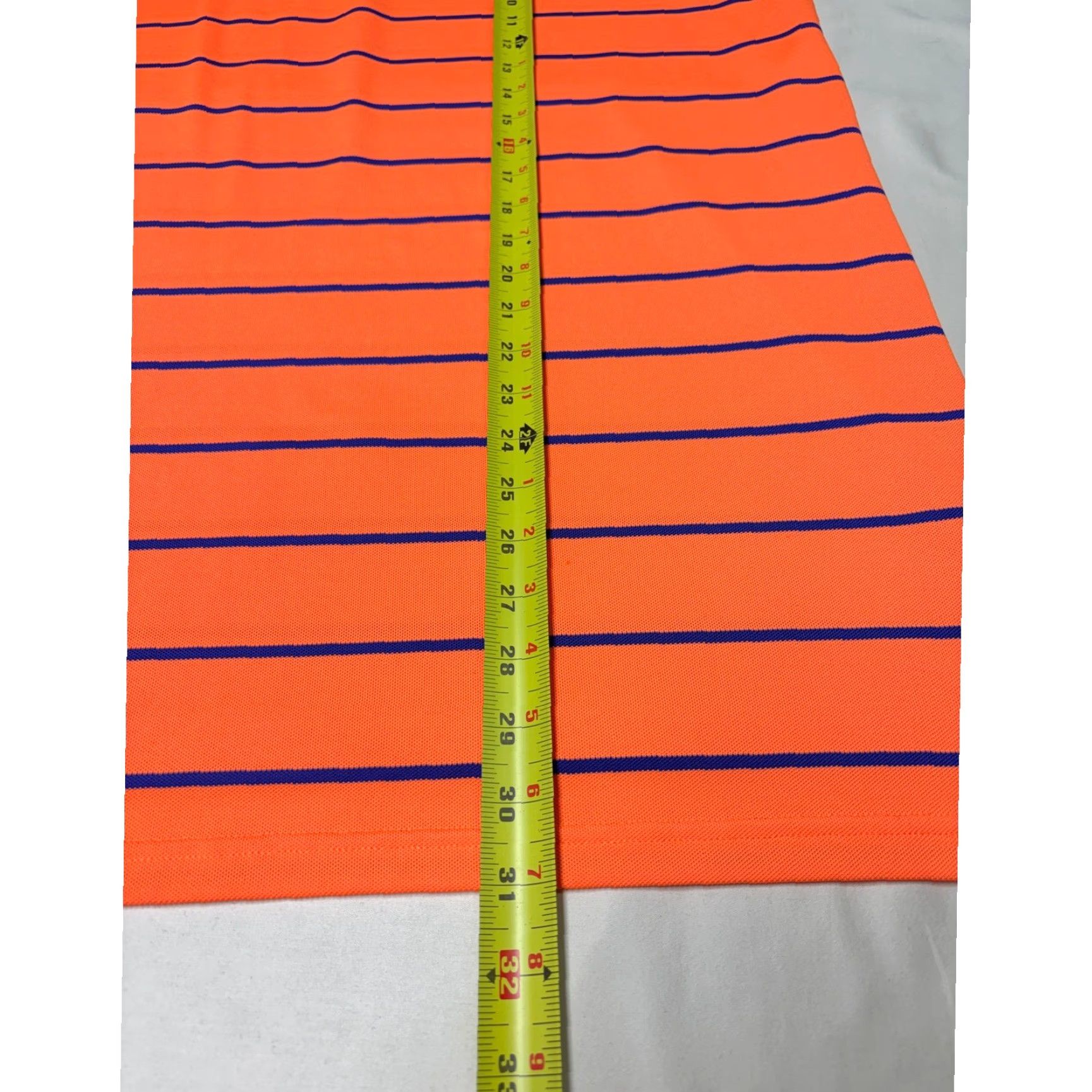 RLX Ralph Lauren RLX Ralph Lauren Mens Large Orange Navy Blue Striped Performance Golf Polo Shirt Size US L / EU 52-54 / 3 - 6 Thumbnail