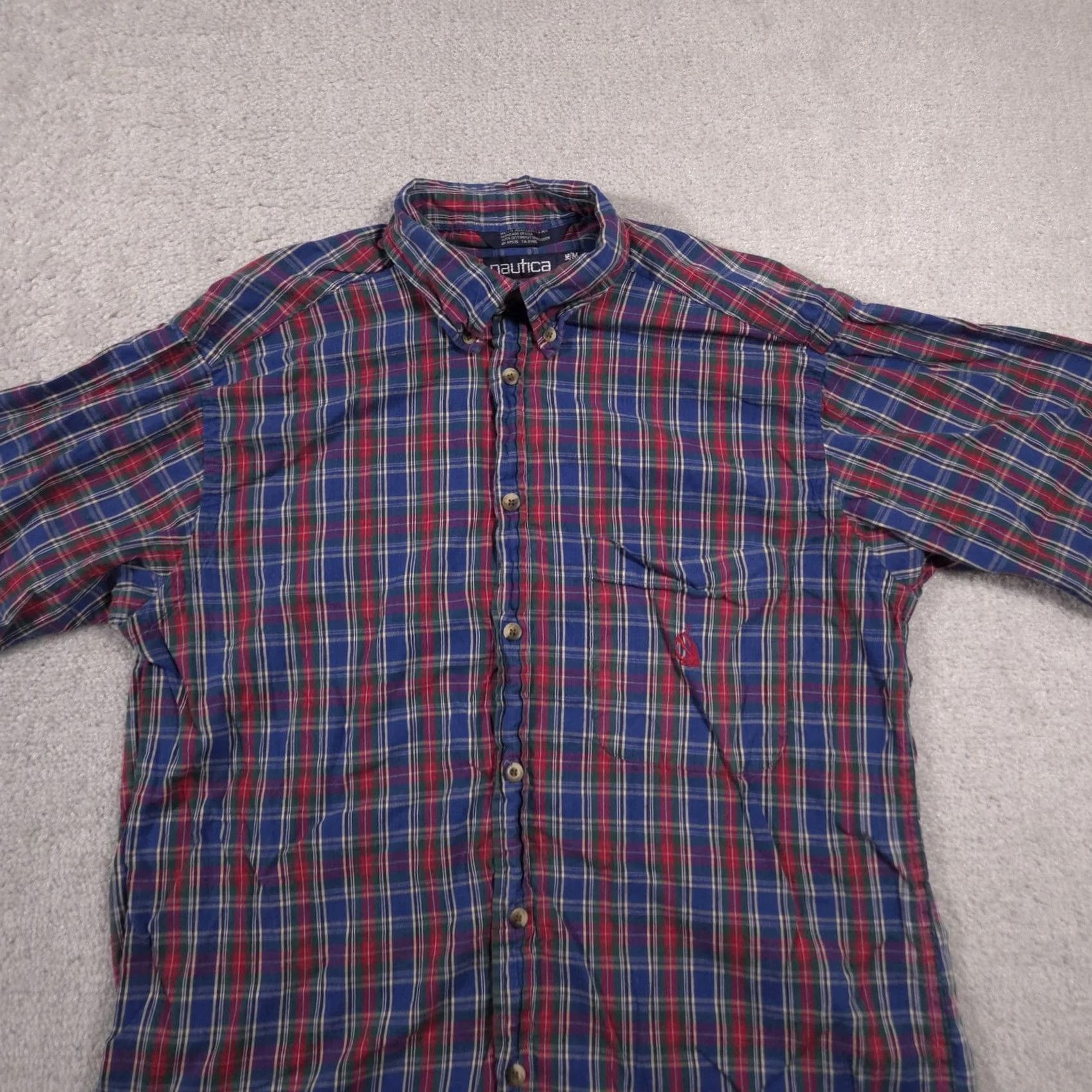 Nautica Nautica Shirt Mens Medium Blue Red Green Plaid Short Sleeve Button Down Pocket Embroidered Sail Logo Casual Button-Up Collared Size US M / EU 48-50 / 2 - 3 Thumbnail