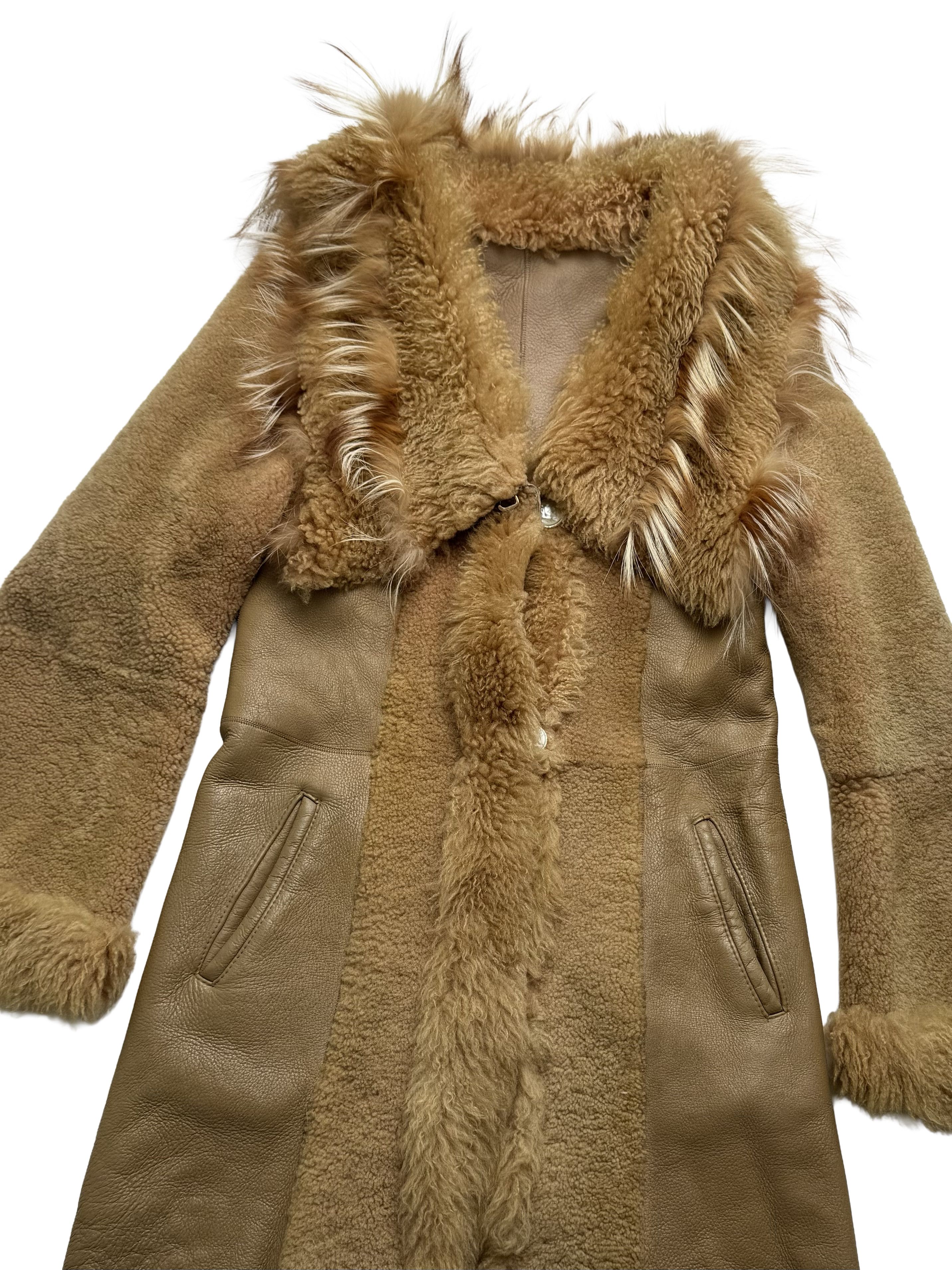 Vintage Vintage Beige Sheepskin Leather Coat Shearling Long Fur Trim Size M / US 6-8 / IT 42-44 - 5 Thumbnail