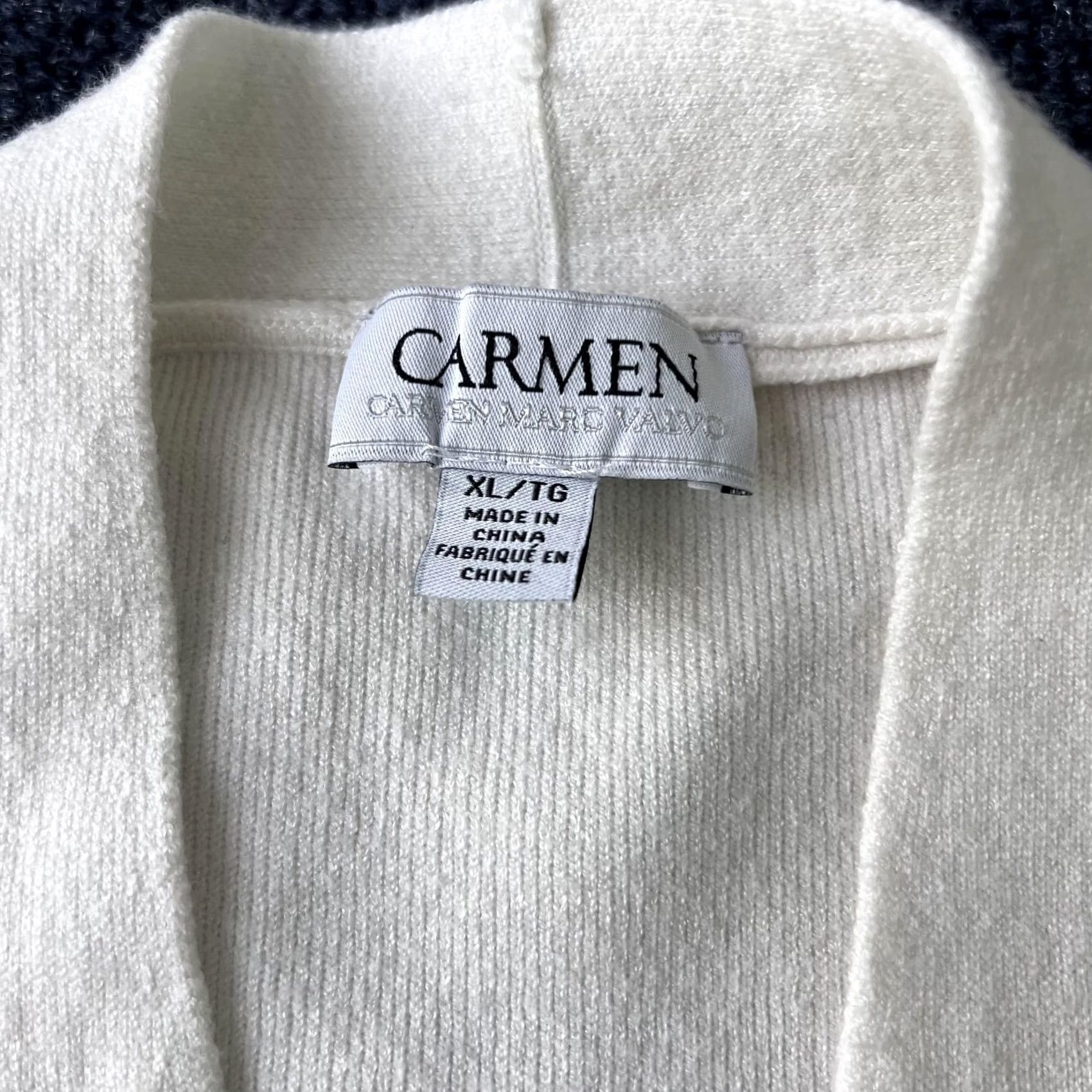 Vintage Carmen Marc Valvo Vest Womens XL White Open Front Longline Pockets Fur Trim Knit Size XL / US 12-14 / IT 48-50 - 3 Thumbnail
