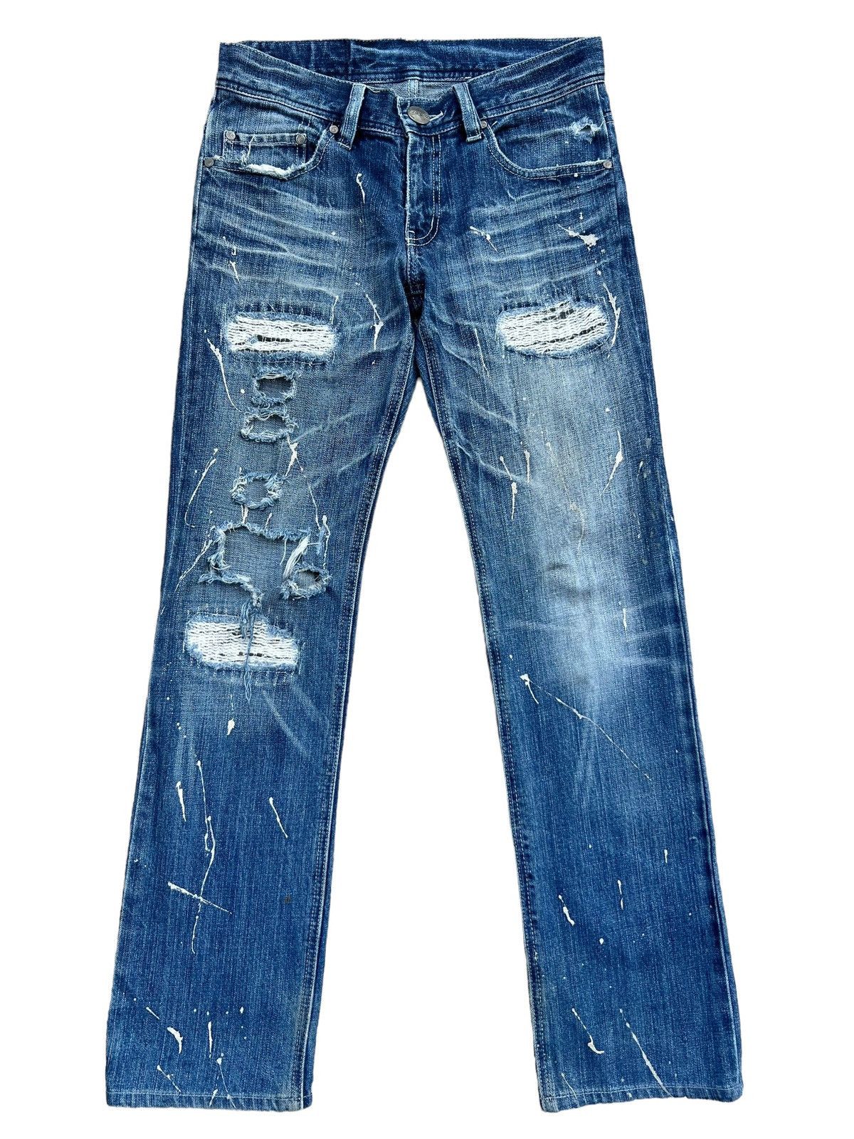 Japanese Brand Casva Distressed Straight Cut Thrash Denim Jeans 31x30 Size US 30 / EU 46 - 2 Thumbnail