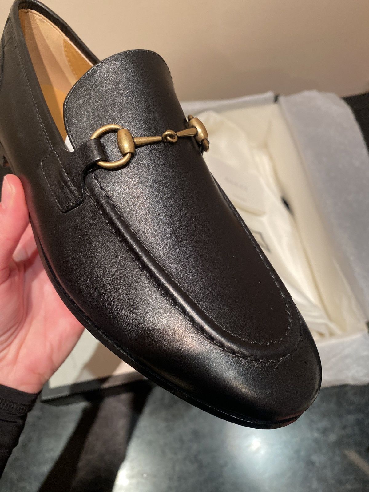 Gucci Betis Glamour Nero Leather Loafers 38