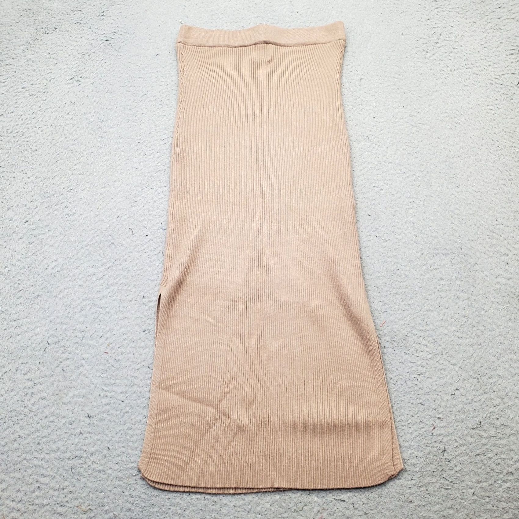 PRINCESS POLLY Princess Polly Skirt Womens S/M Brown Ribbed Slit Pull On Midi Straight & Pencil Modern Casual/Party/Cocktail Size 28" / US 6 / IT 42 - 2 Thumbnail