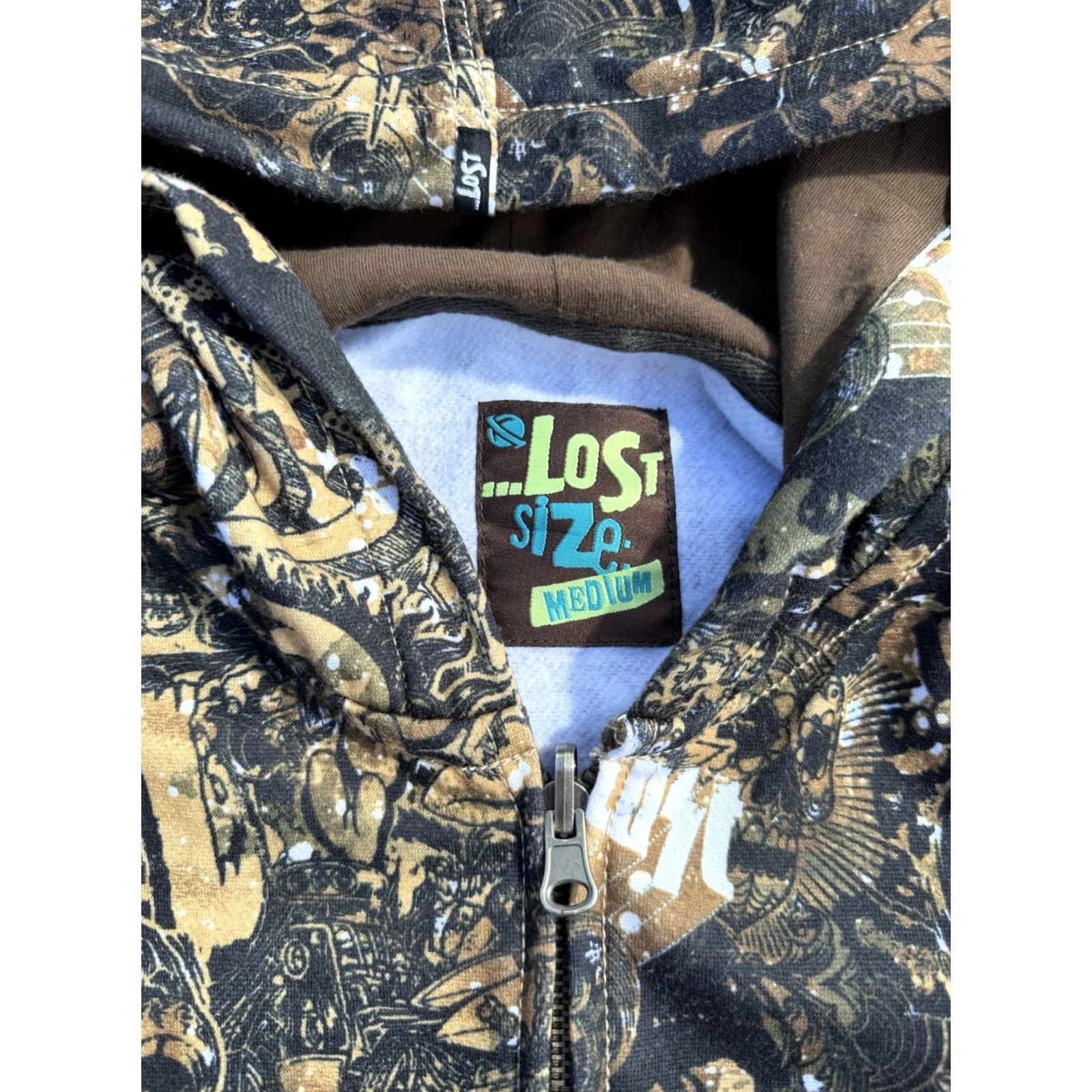 Vintage VINTAGE Lost Enterprises Hoodie Mens M Brown Skater 90s Y2K Graffiti Skull Graphic Print Pocket Pouch Size US M / EU 48-50 / 2 - 4 Thumbnail