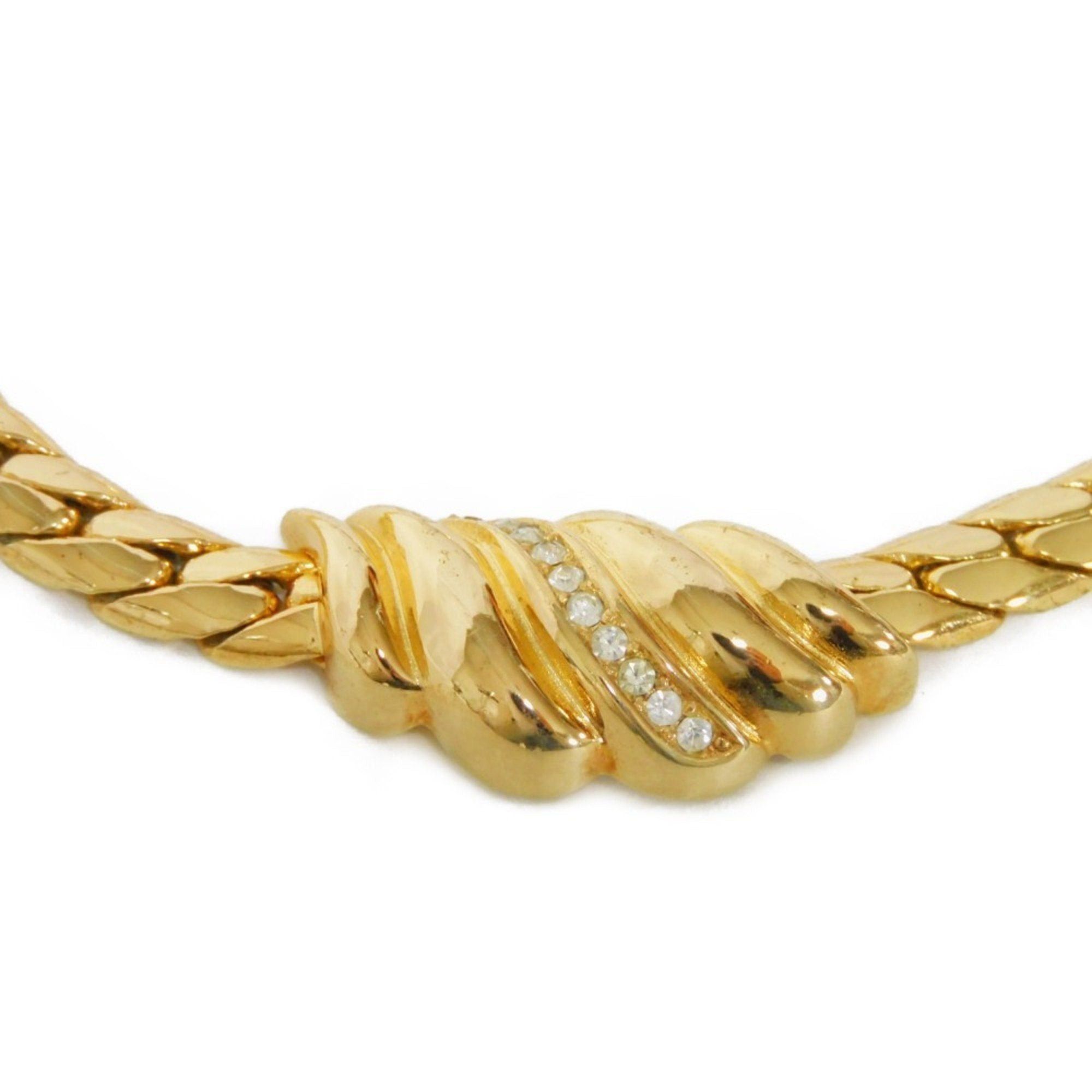 image of Christian Dior Dior Necklace Crystal Shell Motif Choker Rhinestone Snake Chain Gp Plated Clear Wome