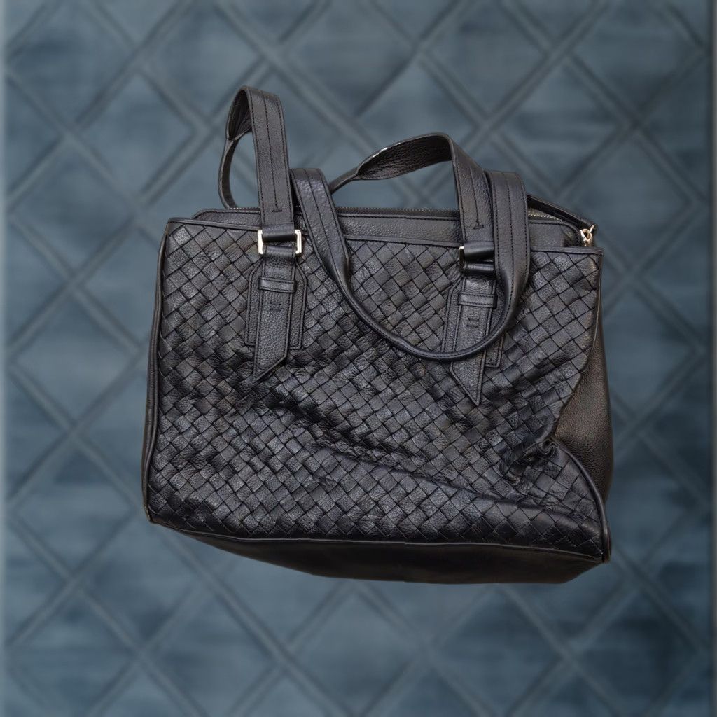 Cole Haan Cole Haan Tote Bag Womens Medium Black Leather Woven Basket Weave Shoulder Purse Size ONE SIZE - 1 Thumbnail