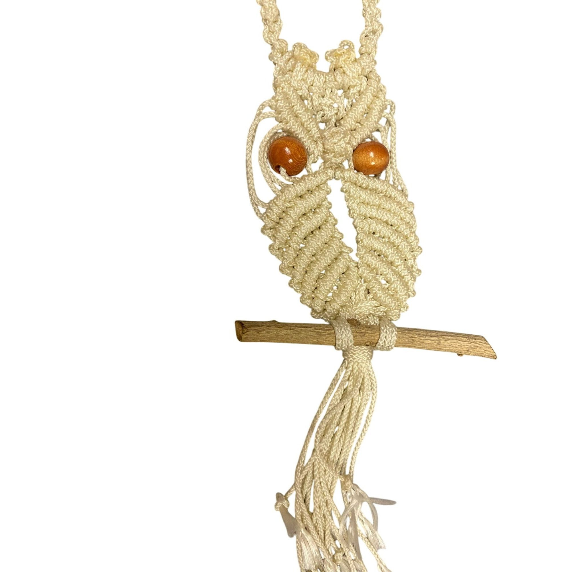 Other Vintage Handmade White Macrame Owl Necklace With Brown Woode Size ONE SIZE - 2 Thumbnail