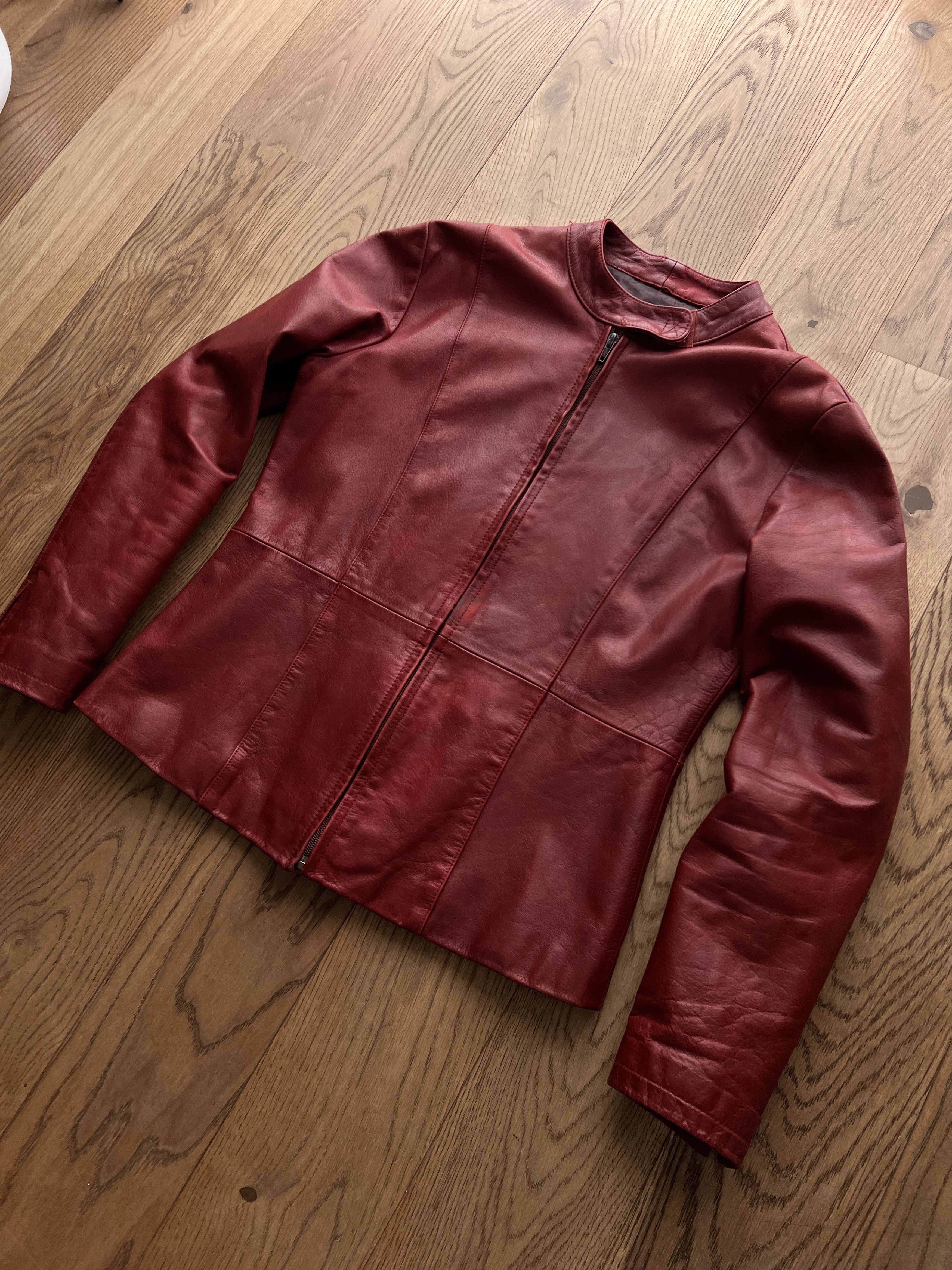 Le Grande Bleu (L.G.B.) Tyler Durden style vintage red leather jacket cropped unisex Size US S / EU 44-46 / 1 - 3 Thumbnail
