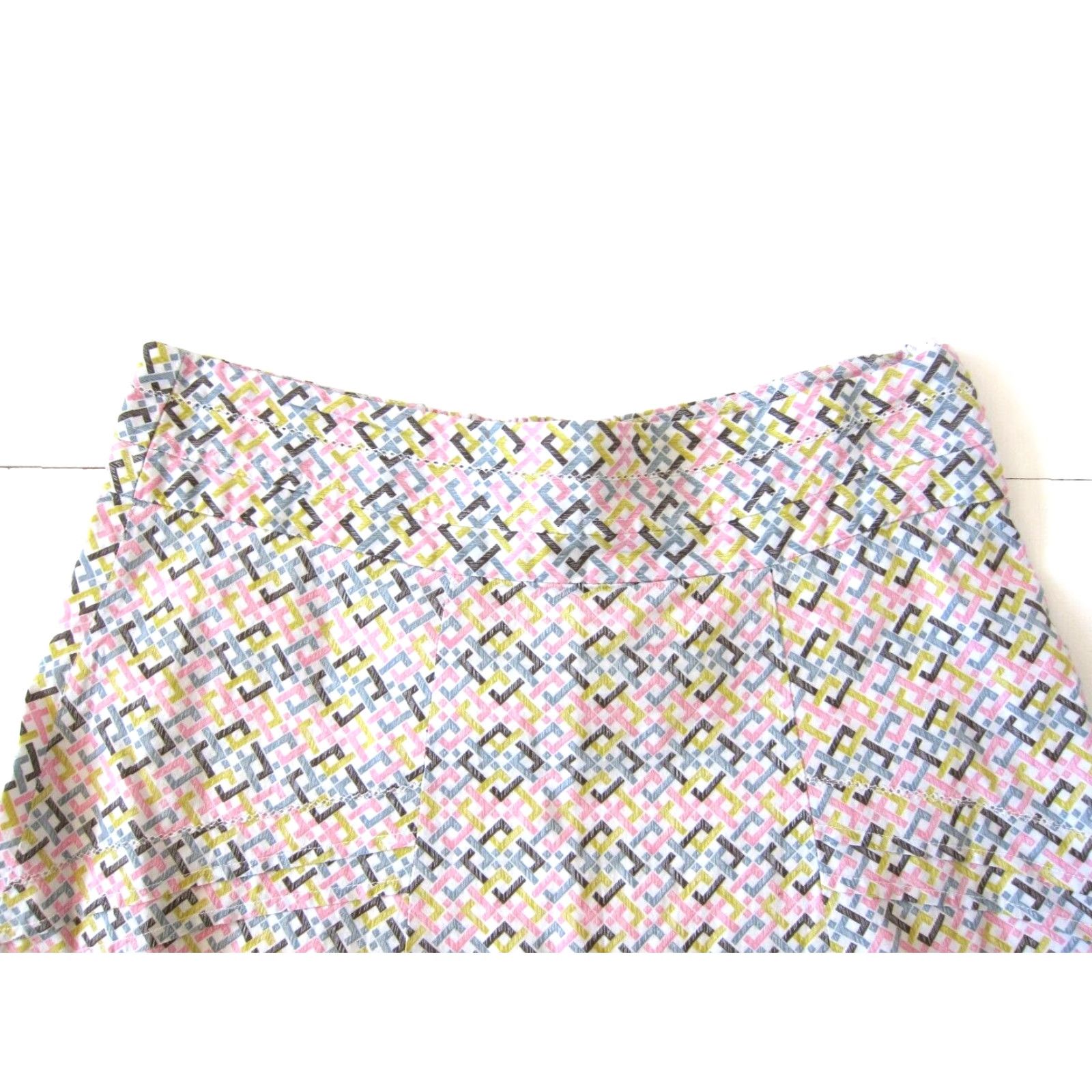 Pinko Susina Skirt Geometric A-Line Pink Yellow Brown 100% Cotton Medium Lined Knee Length Zip Womens Size 32" / US 10 / IT 46 - 3 Thumbnail
