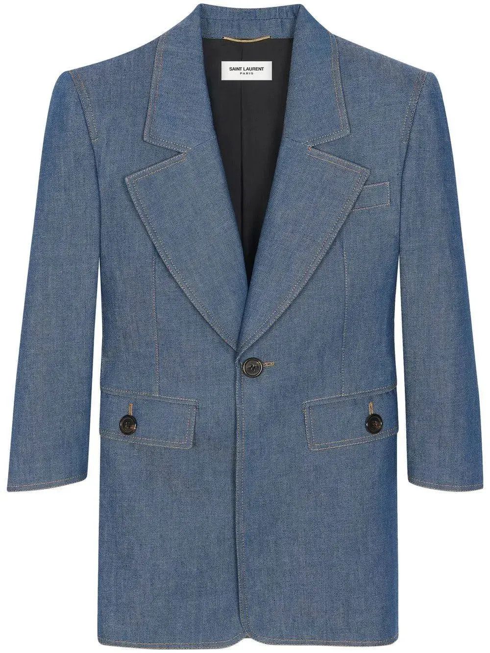 Saint Laurent Paris o1s1wg111124 Single-Breasted Tailored Dress in Denim Blue Size M / US 6-8 / IT 42-44 - 1 Thumbnail