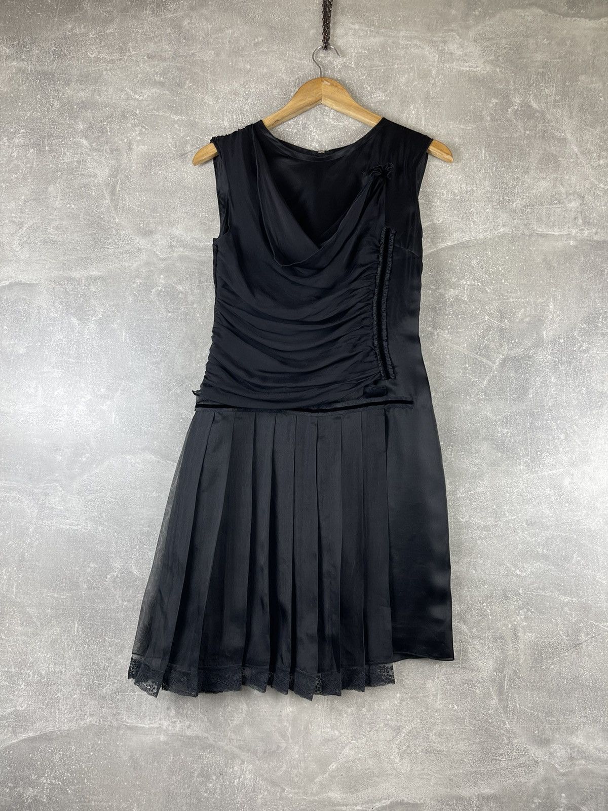 Dolce & Gabbana Dolce & Gabbana Black Silk Asymmetric Pleated Cocktail Dress Size S / US 4 / IT 40 - 1 Thumbnail