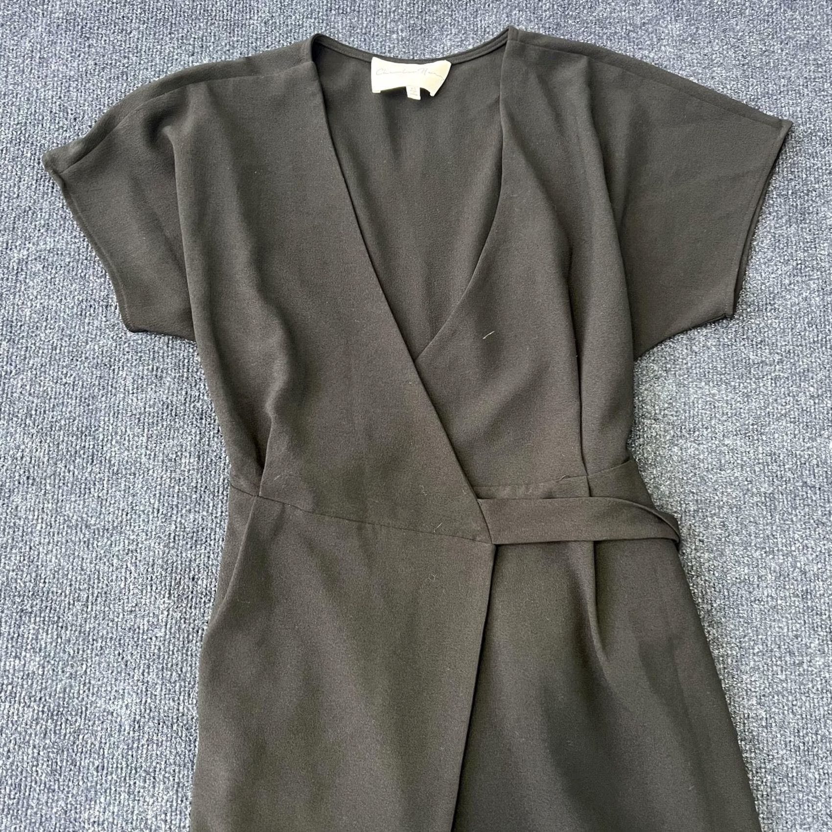 Vintage Charles Henry Dress Womens XS Black Wrap Surplice Short Sleeve Midi Belted Sash Size 26" / US 2 / IT 38 - 2 Thumbnail