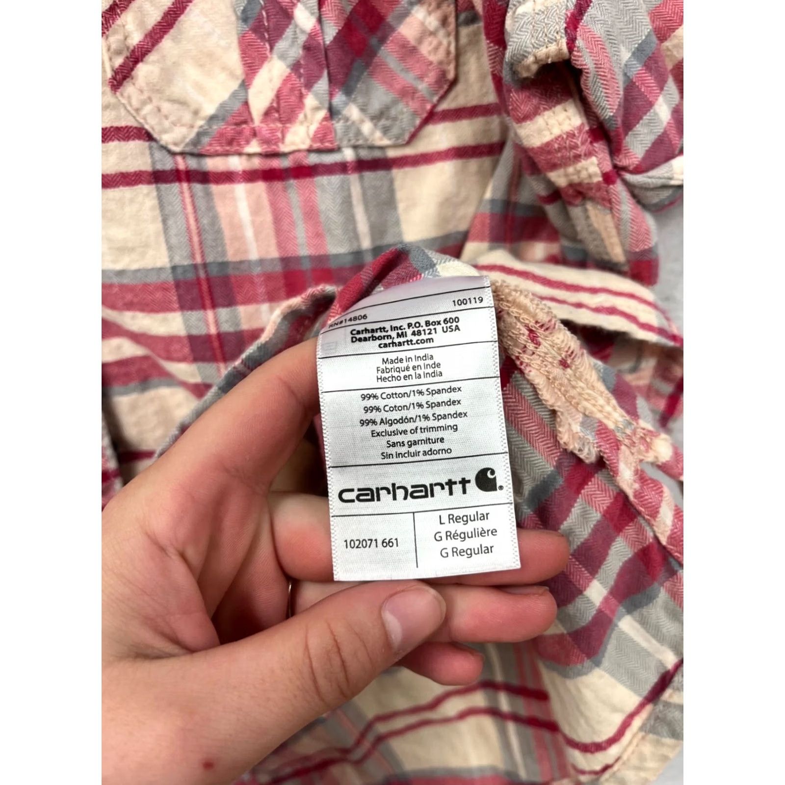 Carhartt Carhartt Womens Shirt Plaid Short Sleeve Button-Up L Red - Cotton Spandex, Lightweight, Outdoor Durable, Two Chest Pockets, Womens Size L / US 10 / IT 46 - 4 Thumbnail