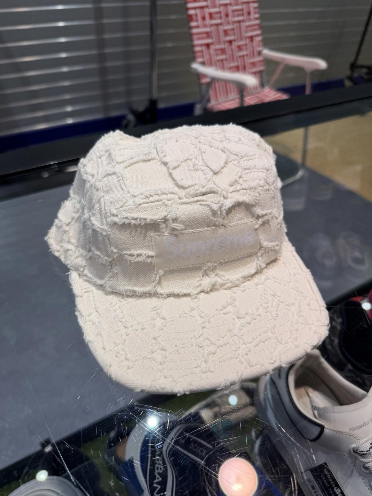 Supreme Supreme Mens Cream Frayed Croc Denim Adjustable Hat Cap NEW Size ONE SIZE - 8 Thumbnail