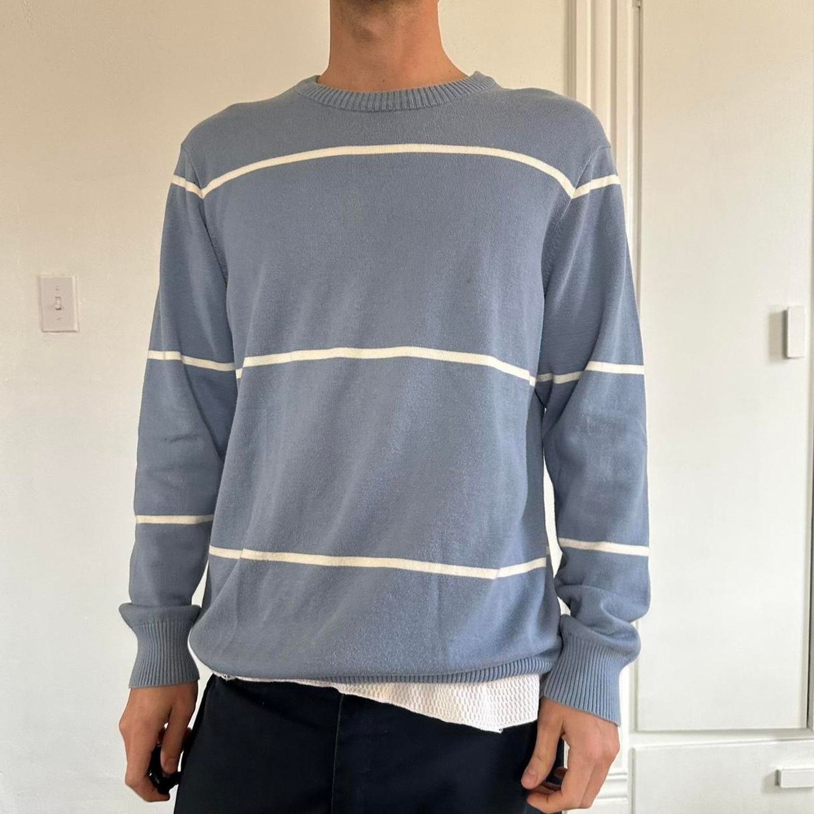 Old Navy Vintage Y2K 00s Blue White Striped Old Navy Pullover Sweater Size US L / EU 52-54 / 3 - 2 Thumbnail