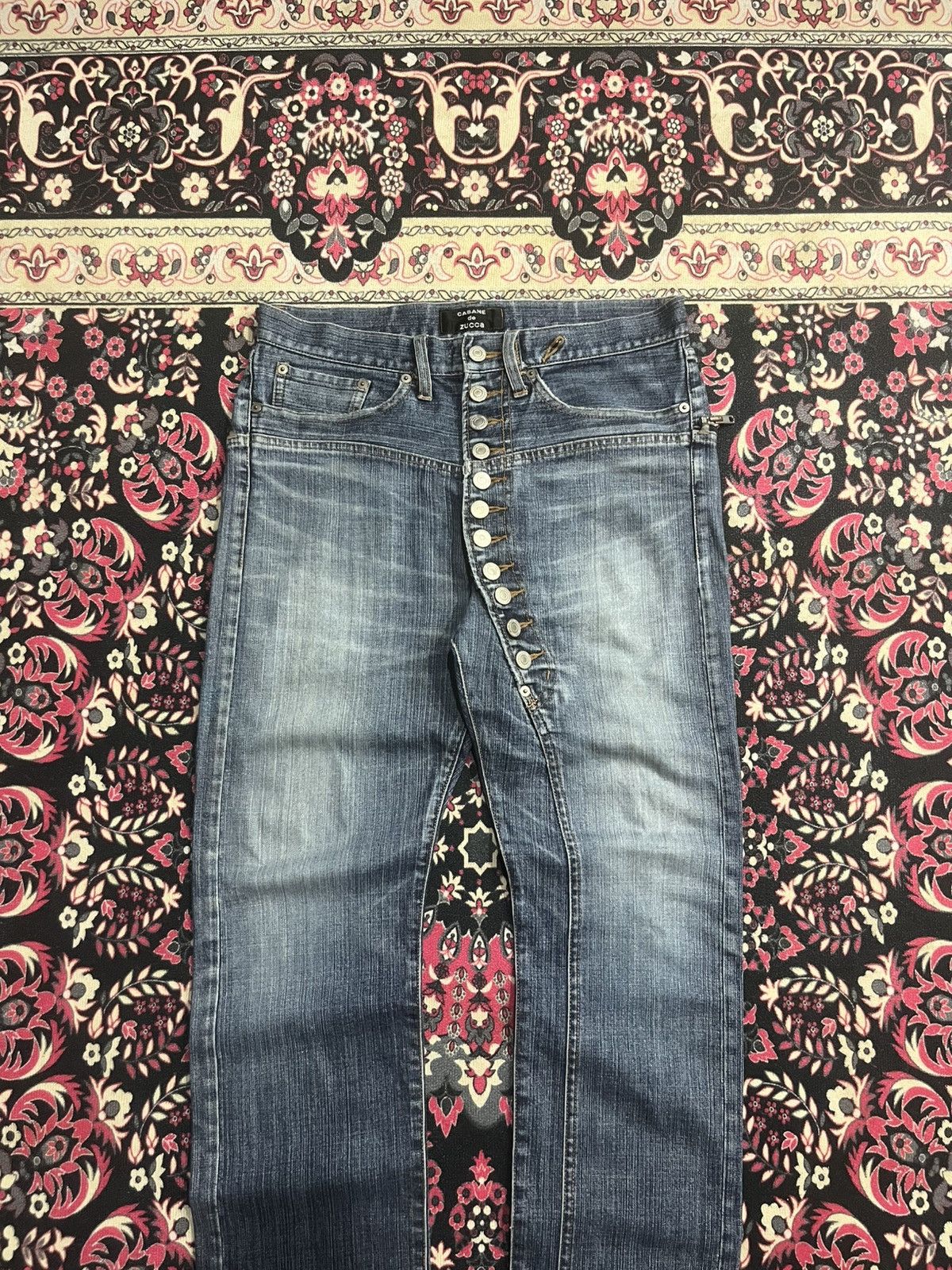 CABANE de ZUCCa Cabbane de Zucca Asymmetrical 11 Button Blue Washed Jeans Size US 30 / EU 46 - 3 Thumbnail