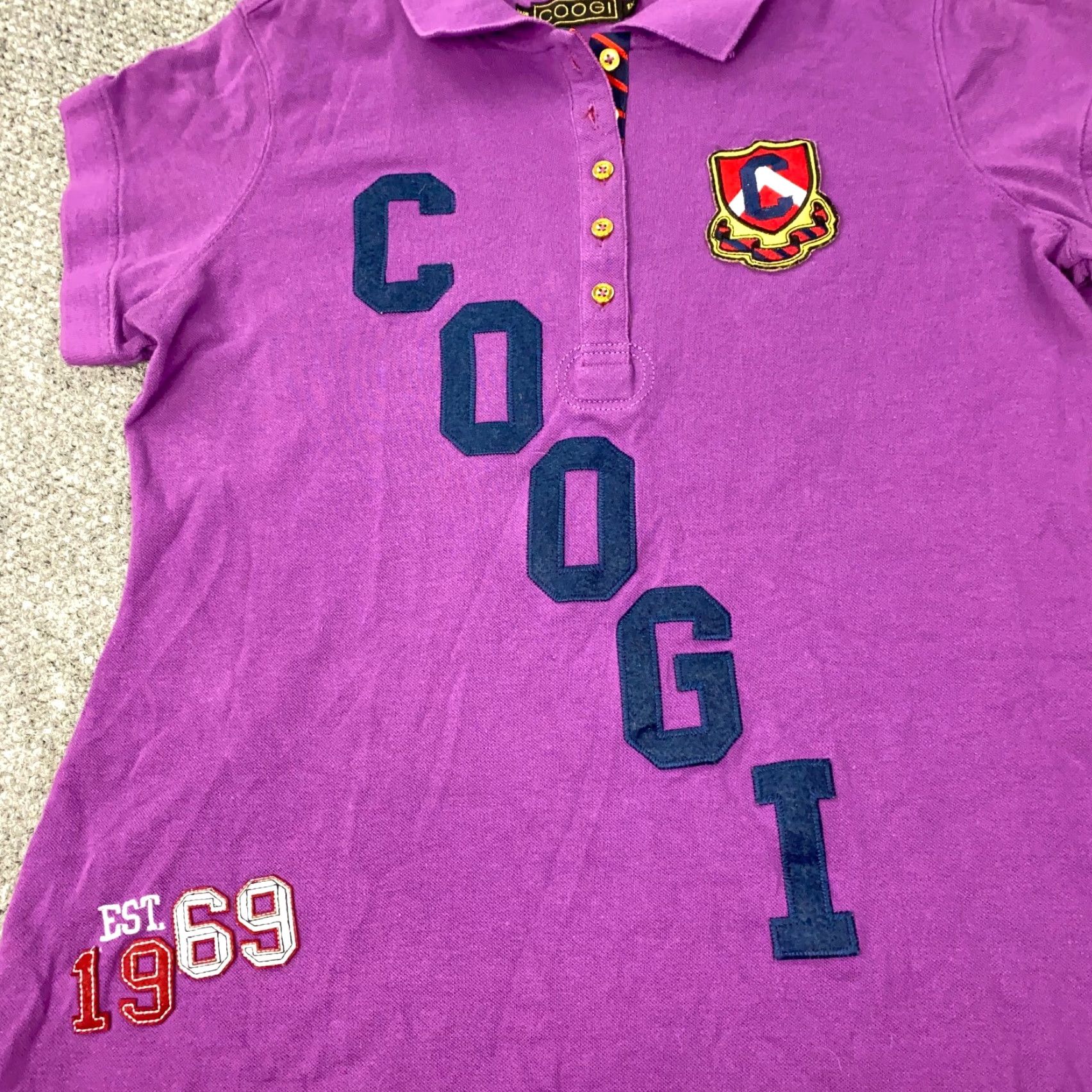 Coogi COOGI Womens Polo Shirt Size 1X Purple Cap Sleeve Retro 90s Short Sleeve Button Collared Jersey Cotton Polyester Vintage: No flaws noted Size XL / US 12-14 / IT 48-50 - 3 Thumbnail