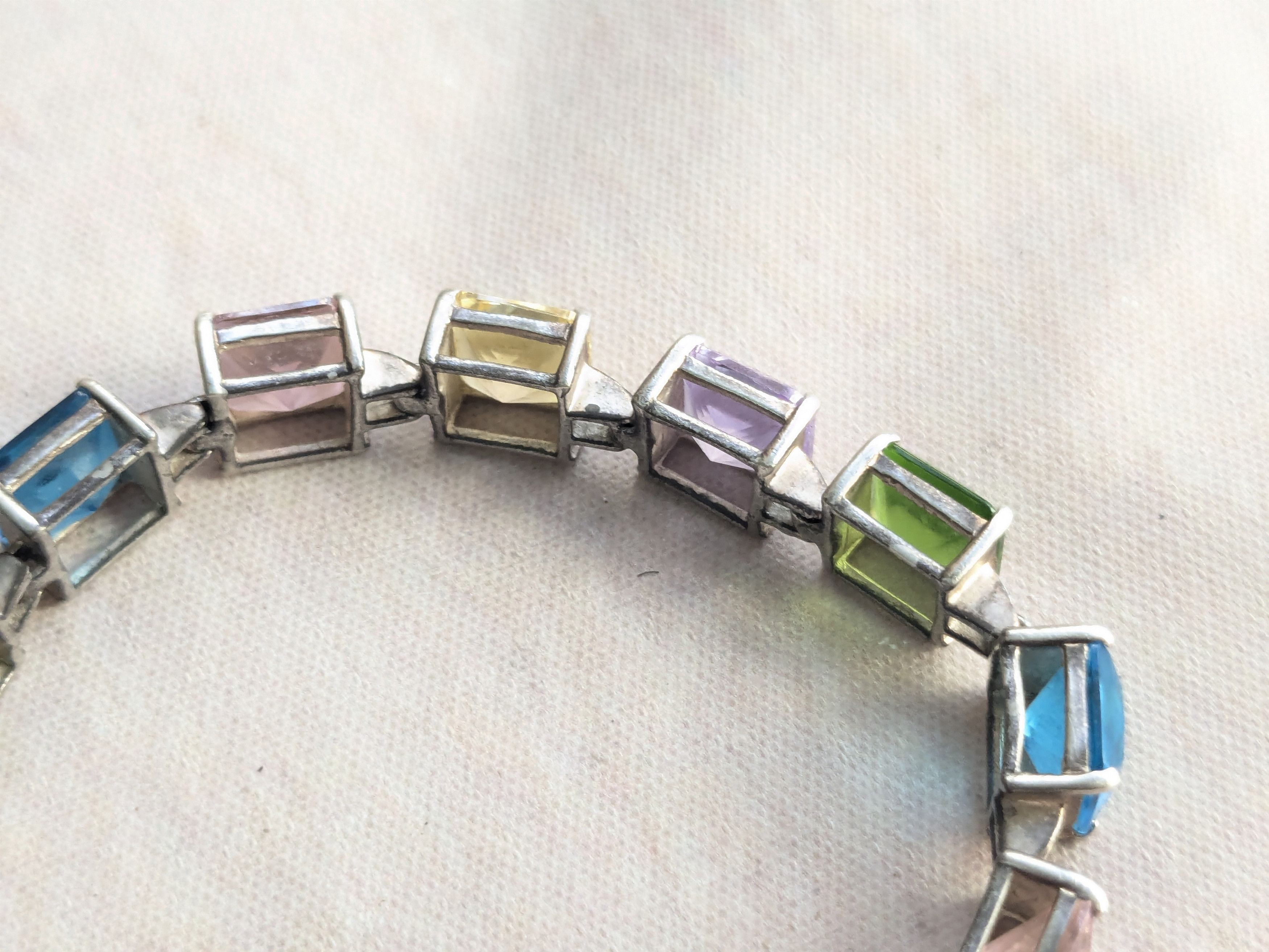 Sterling Silver Sterling Silver Tennis Bracelet Rainbow Square 7.5" Y2K Size ONE SIZE - 3 Thumbnail
