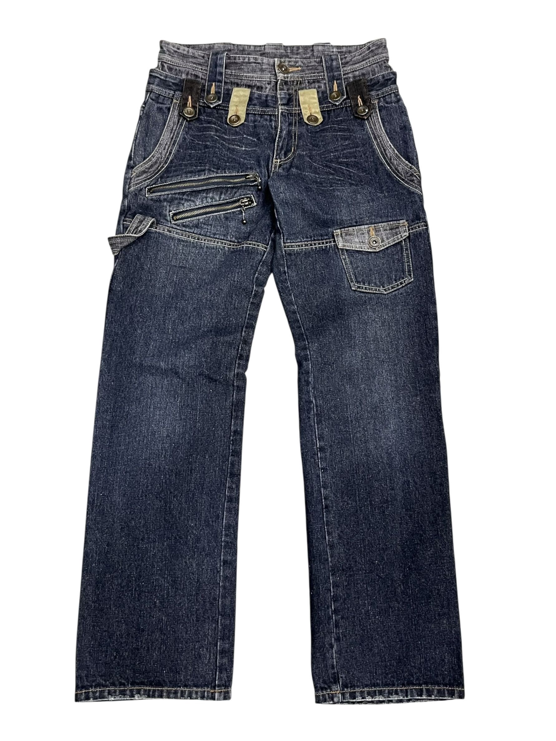 Indigo Vtg GUMU Double Waist MultiZip Utility Cargo Denim Y2K Japan Size US 28 / EU 44 - 2 Thumbnail