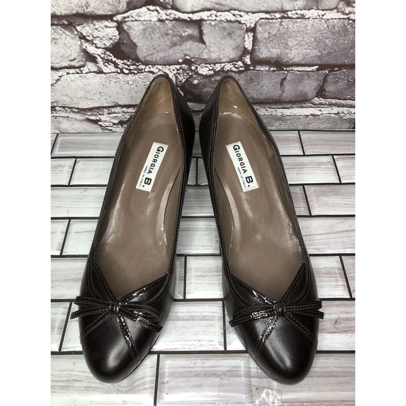 Other GIORGIA B. Brown Leather Patent Bow Pumps Dress Heels Women’ Size US 7.5 / IT 37.5 - 19 Thumbnail