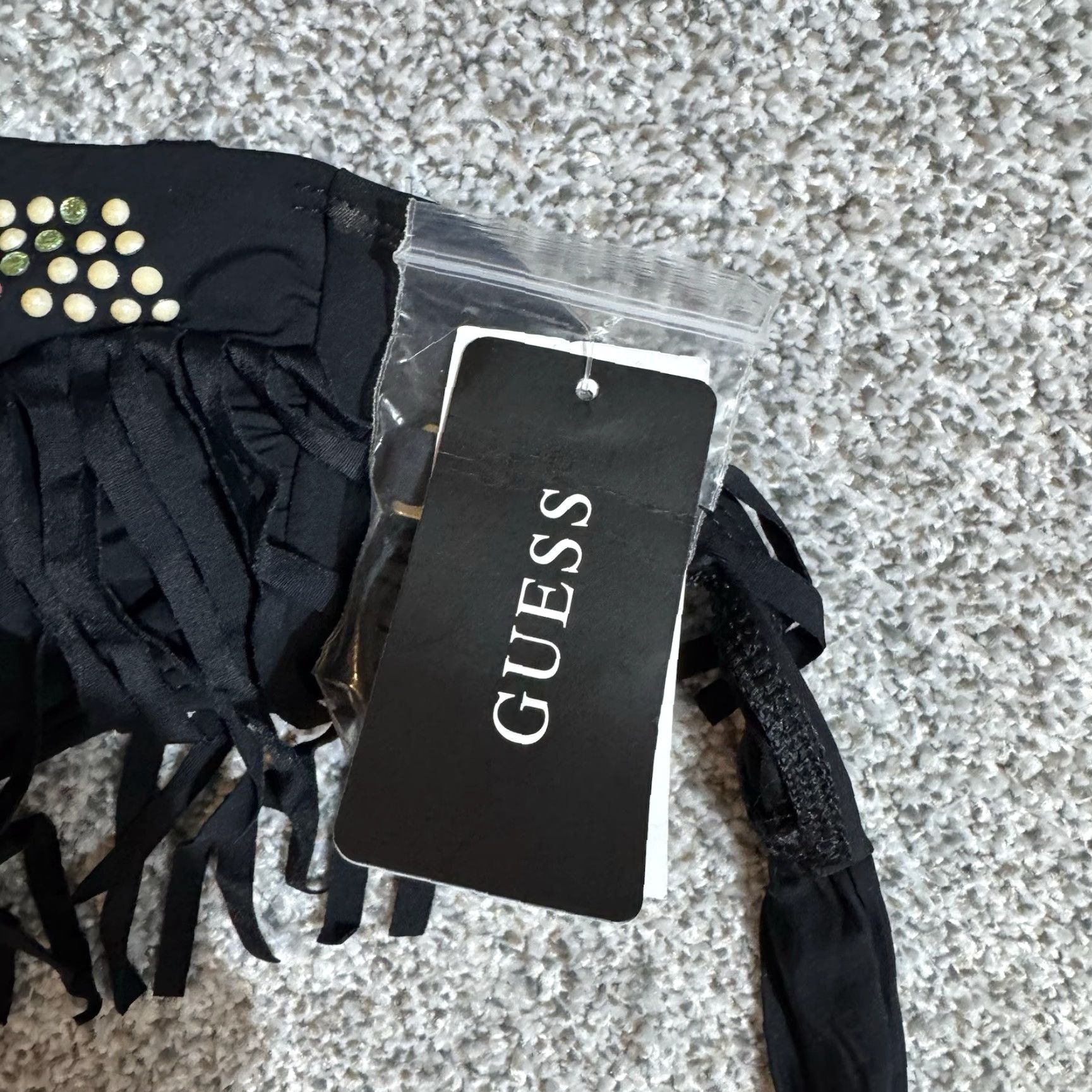 Guess GUESS Fringe Bandeau Beachwear Womens Size Small Beaded Fringe Southwestern Boho Black Top Mens? Womens Size ONE SIZE - 2 Thumbnail
