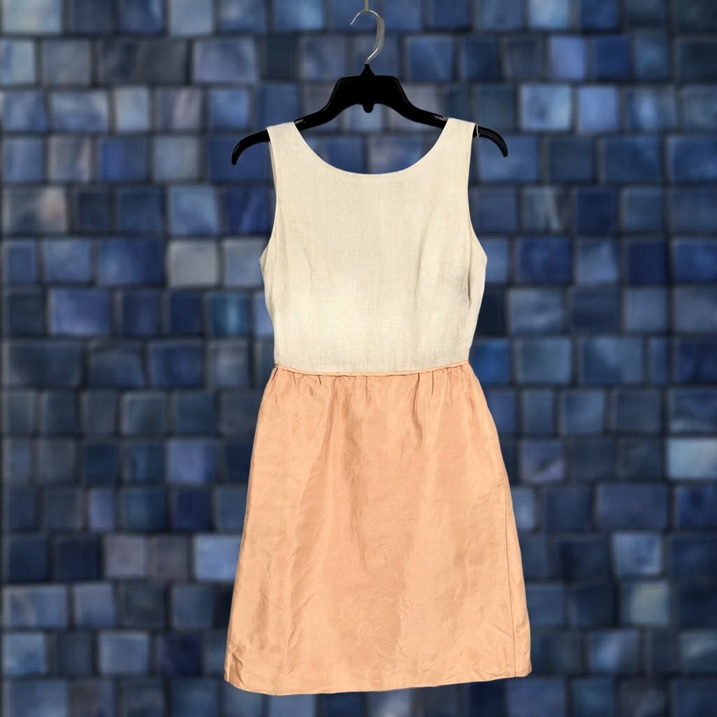 J.Crew J.CREW Collection Dress Womens 2 Colorblock Linen Silk Ivory Peach Sleeveless A-line Pockets 2 Size XS / US 0-2 / IT 36-38 - 1 Thumbnail