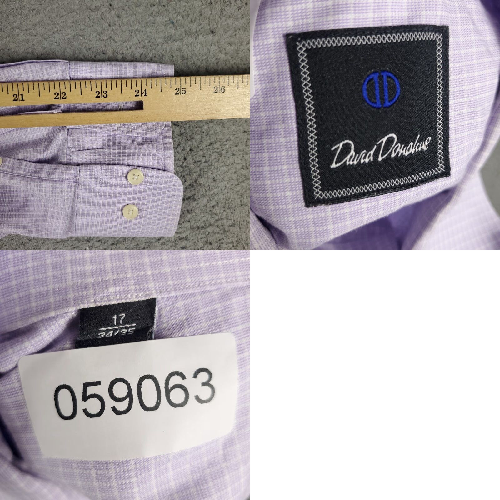 David Donahue VINTAGE David Donahue Shirt Mens Size 17 Purple Check Dress Button Up Long Sleeve Cotton Regular Collar Point Barrel Cuff 17in Mens Size 46R - 8 Thumbnail
