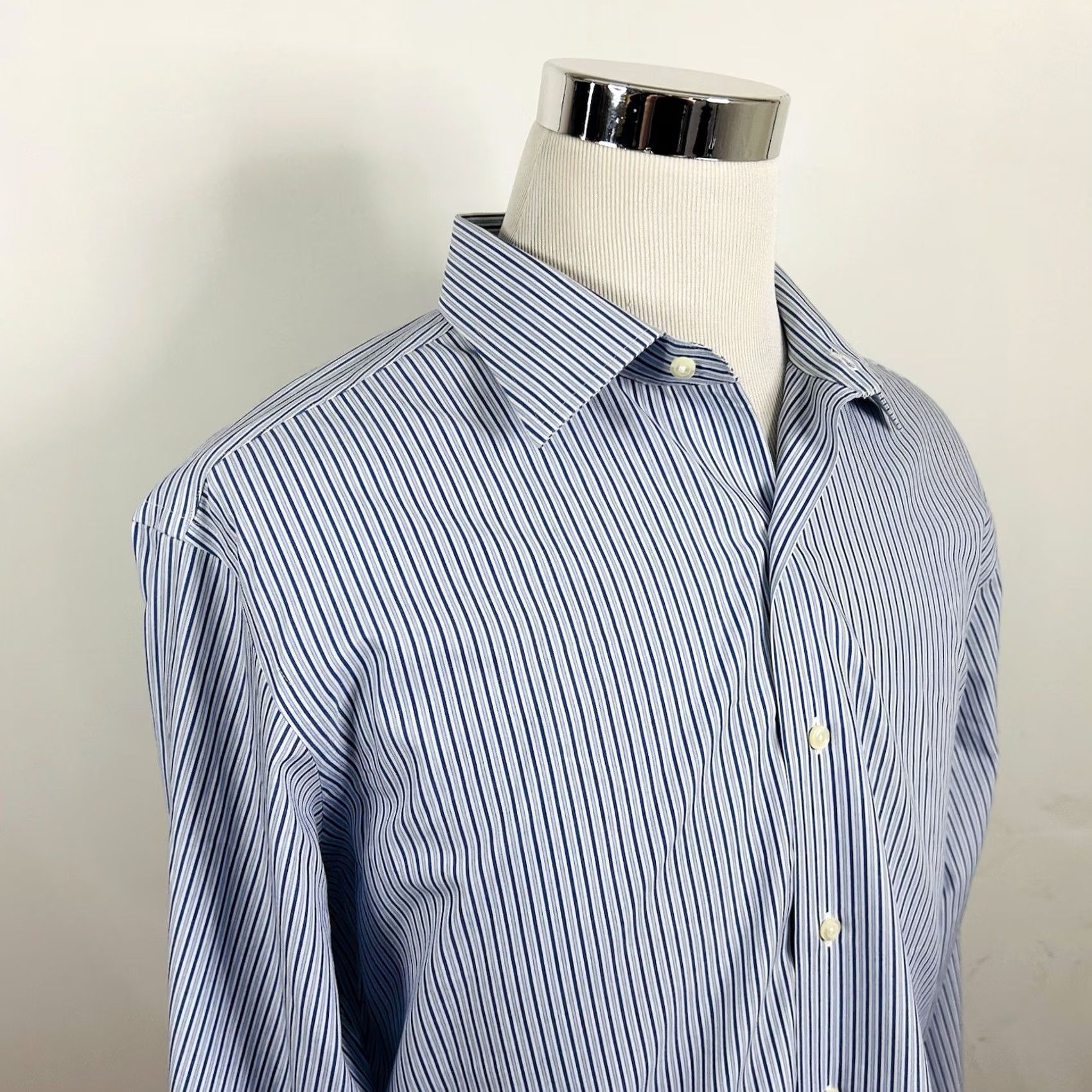 Brooks Brothers Brooks Brothers Dress Shirt Blue White Striped 17.5 36 Non-Iron 100% Cotton Mens Regular Shirt Size 48R - 2 Thumbnail