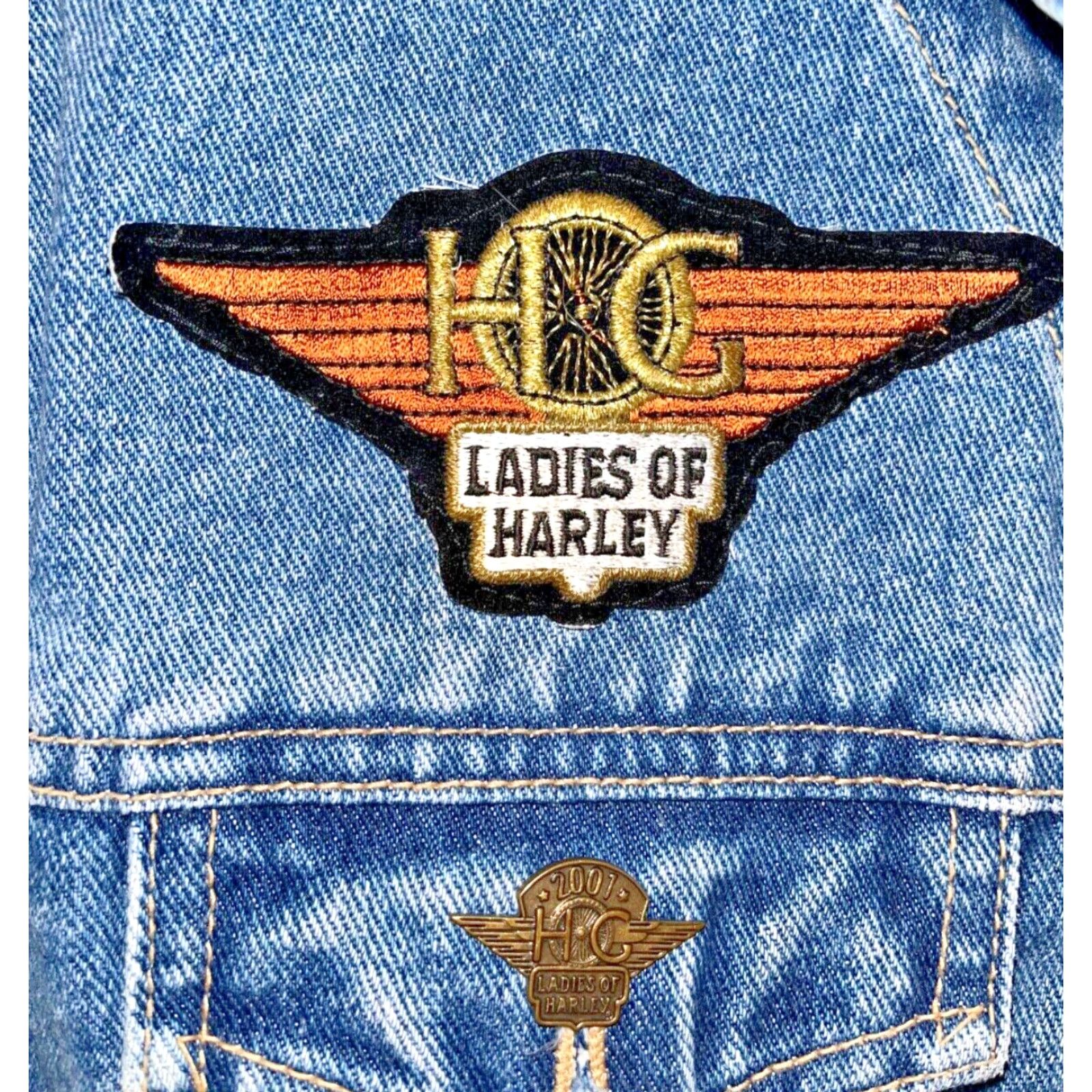 Vintage VINTAGE Arizona Harley Davidson Patches Denim Jean Motorcycle Jacket Sz. S Size 28" / US 6 / IT 42 - 7 Thumbnail
