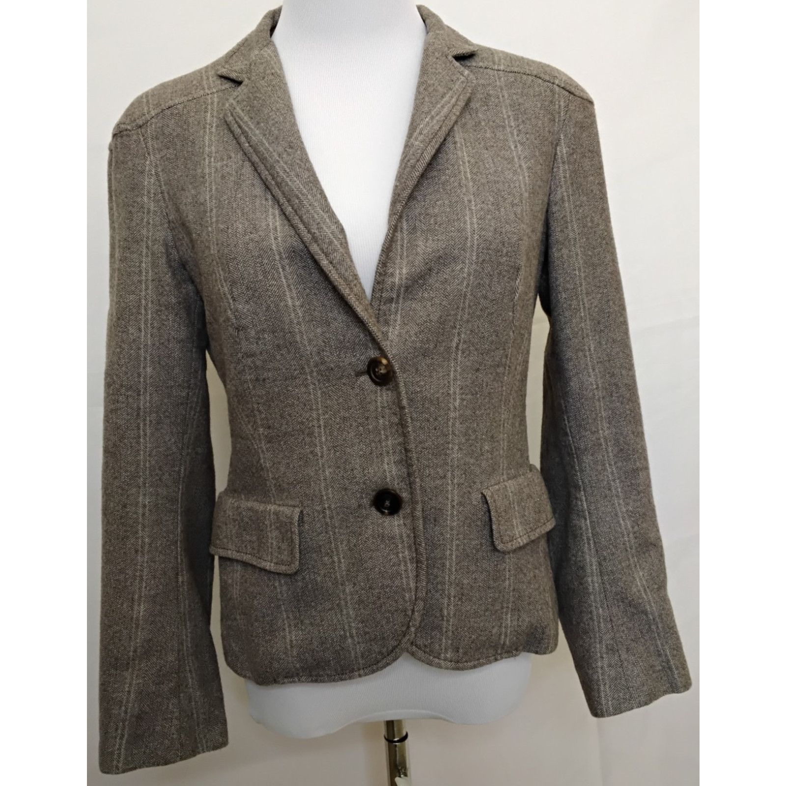 Luciano Barbera Luciano Barbera Blazer Women 42 Herring Bone Gray 100% Wool Size M / US 6-8 / IT 42-44 - 2 Thumbnail