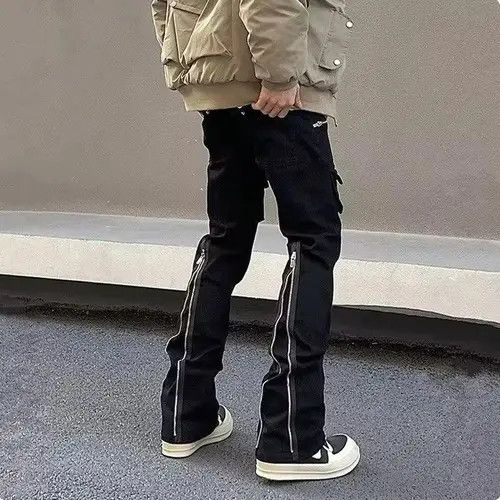 VIBE Zipper Black Flared Jeans Cargo Pants Size US 30 / EU 46 - 1 Thumbnail