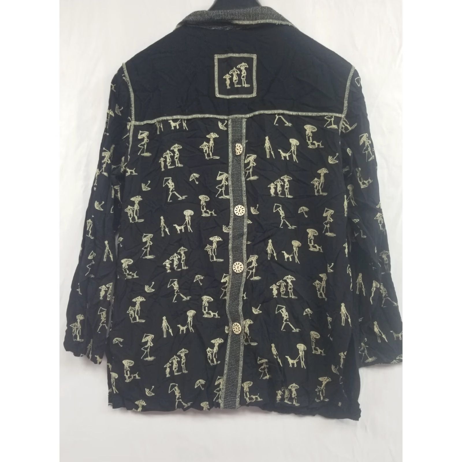 Vintage USINDO Blouse Shirt Open Front Button Black Tunic Long Sleeve M Womens Vintage Size M / US 6-8 / IT 42-44 - 2 Thumbnail