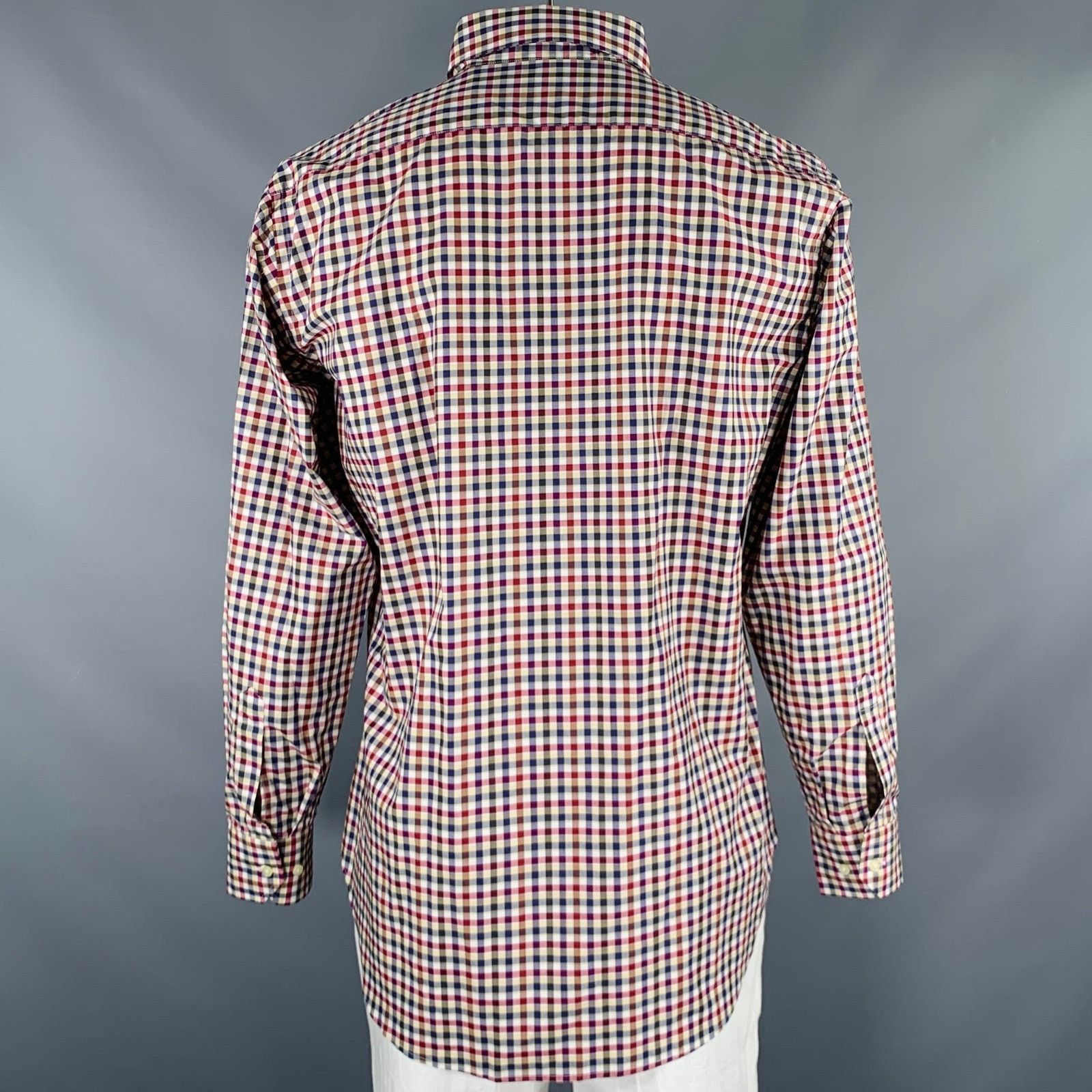 Etro L Navy Burgundy Checkered Cotton Button Up Long Sleeve Shirt Size US L / EU 52-54 / 3 - 4 Thumbnail