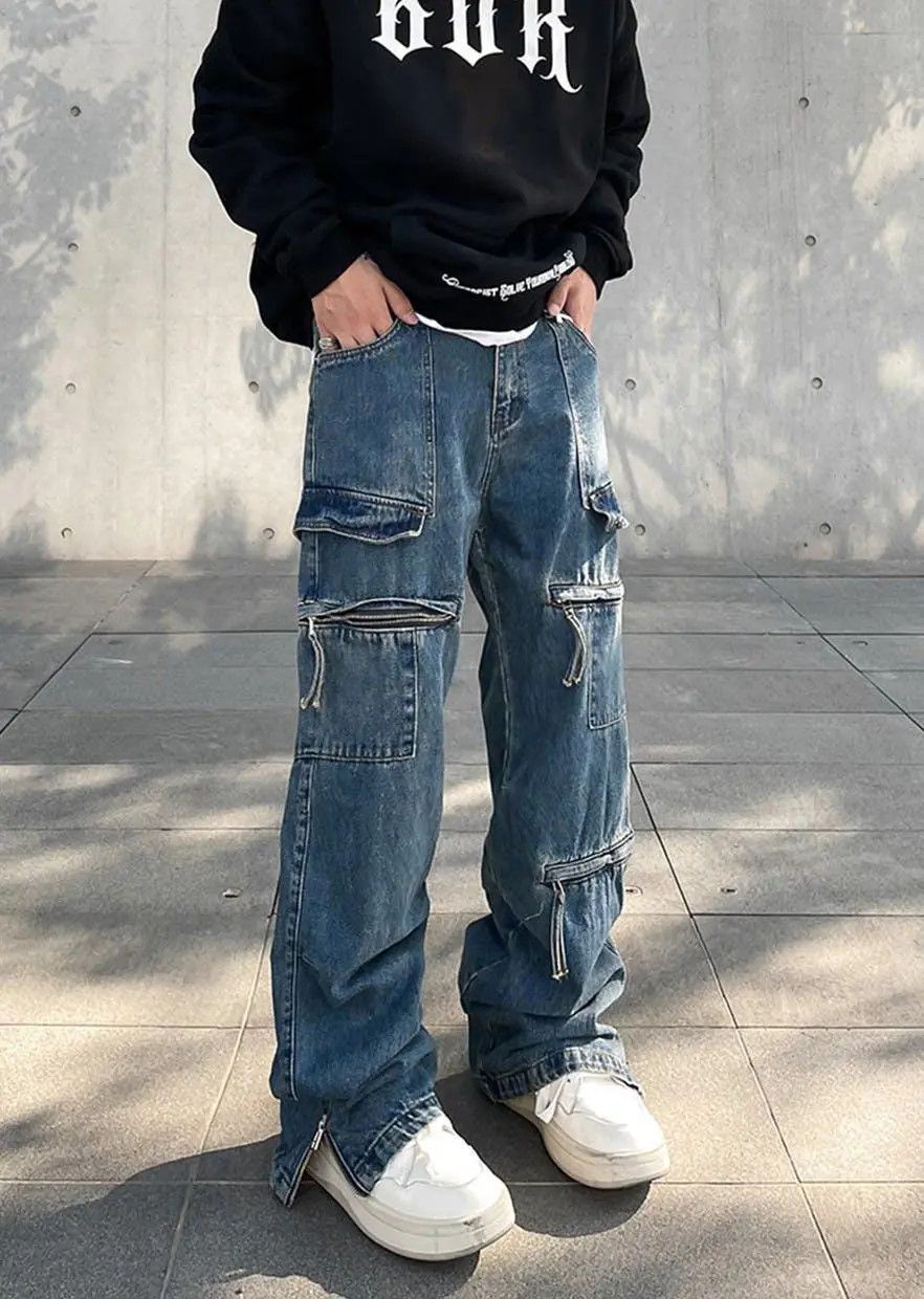 Japanese Brand × Jean Cargo Wide Leg Baggy Blue Denim Jeans Size US 30 / EU 46 - 1 Thumbnail