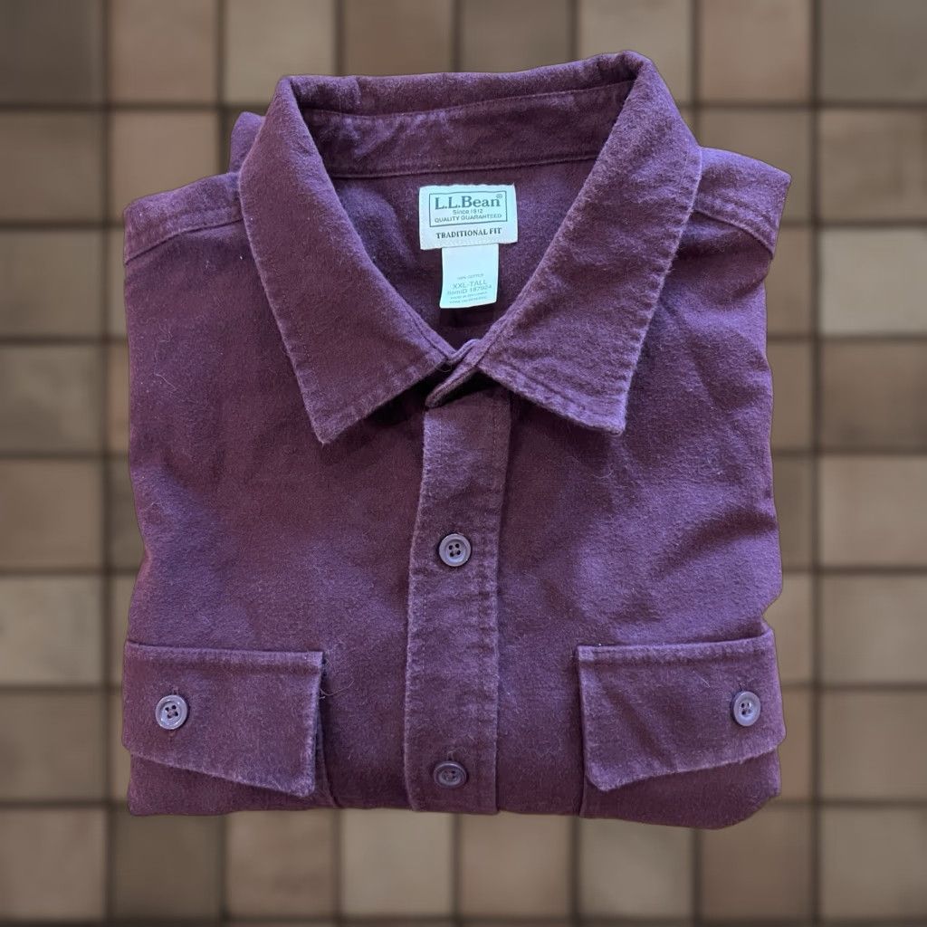 Vintage LL Bean Chamois Cloth Shirt Mens 2XLT Maroon Flannel Long Sleeve Button-Up Regular Fit USA Theme Casual Workwear Weatherproof Size US XXL / EU 58 / 5 - 1 Thumbnail