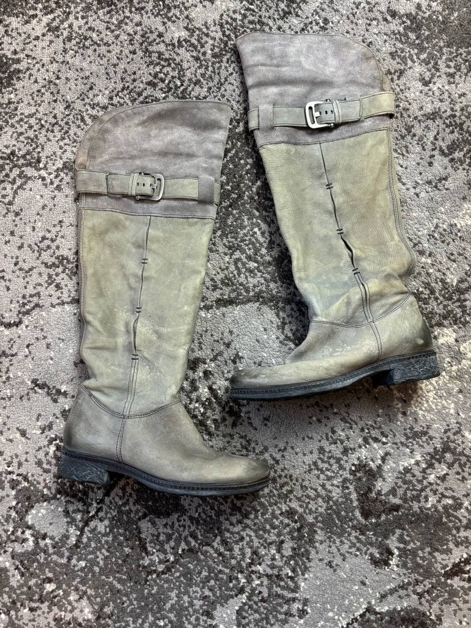 Pre-owned If Six Was Nine X Vintage Y2k Washed Buckle Block Heel Shoes Leather Poell Style Bot In Grey