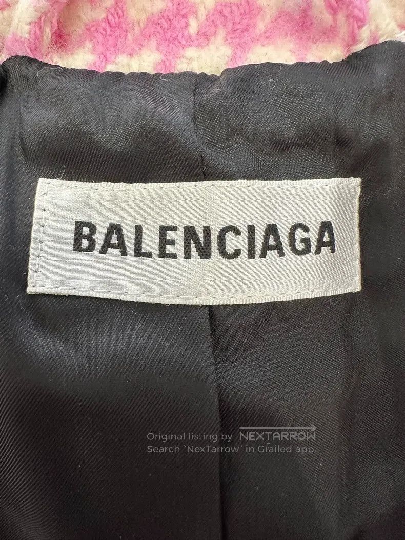 Balenciaga Balenciaga Pink Houndstooth Wool Long Shawl Coat Size XXS / US 00 / IT 34 - 7 Thumbnail