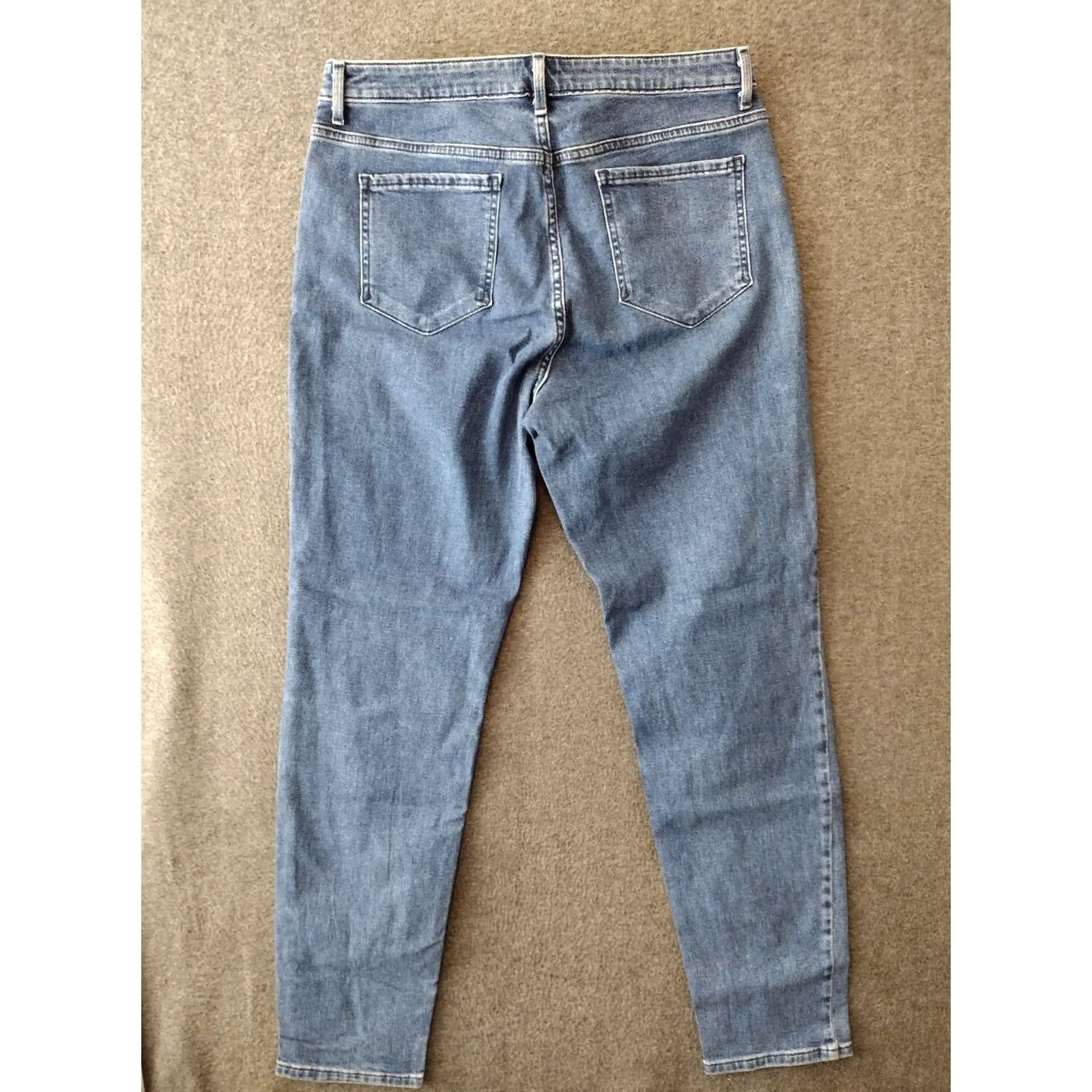 Vintage Unbranded Women's High Rise Denim Jeans Size 14 R Blue Dark Wash 90s Theme Distressed Relaxed Fit Button Closure Inseam 28 in Jeans Size 36" / US 14 / IT 50 - 2 Thumbnail