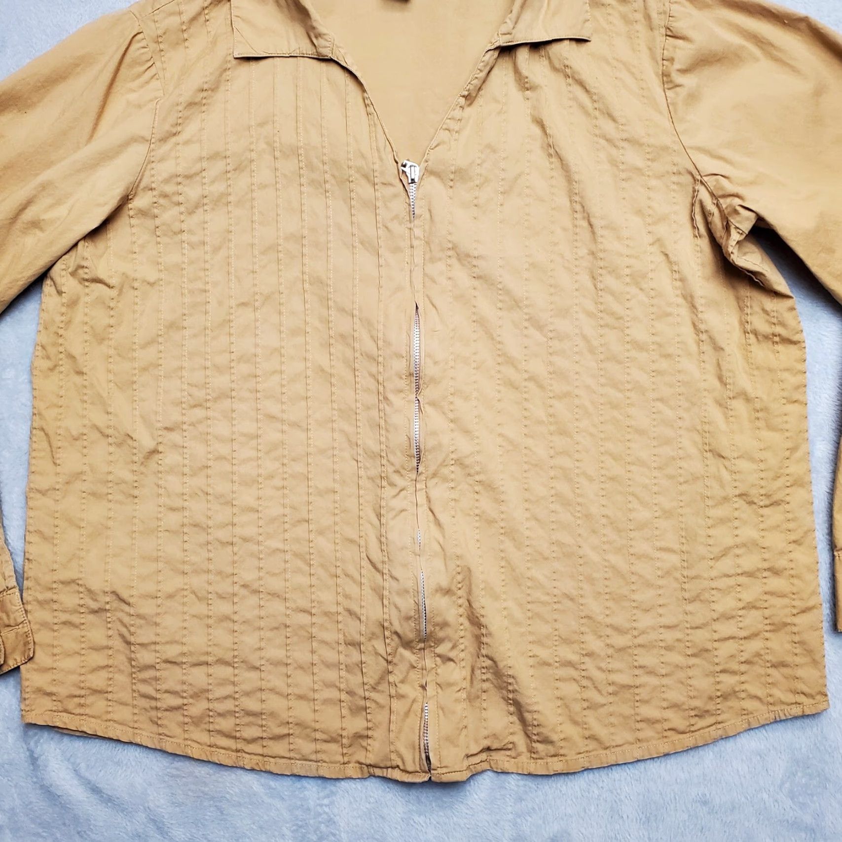 Denim & Co. Denim & Co Womens Top L Tan Cotton Blend Stretch Long Sleeve Full Zip Casual Size L / US 10 / IT 46 - 3 Thumbnail