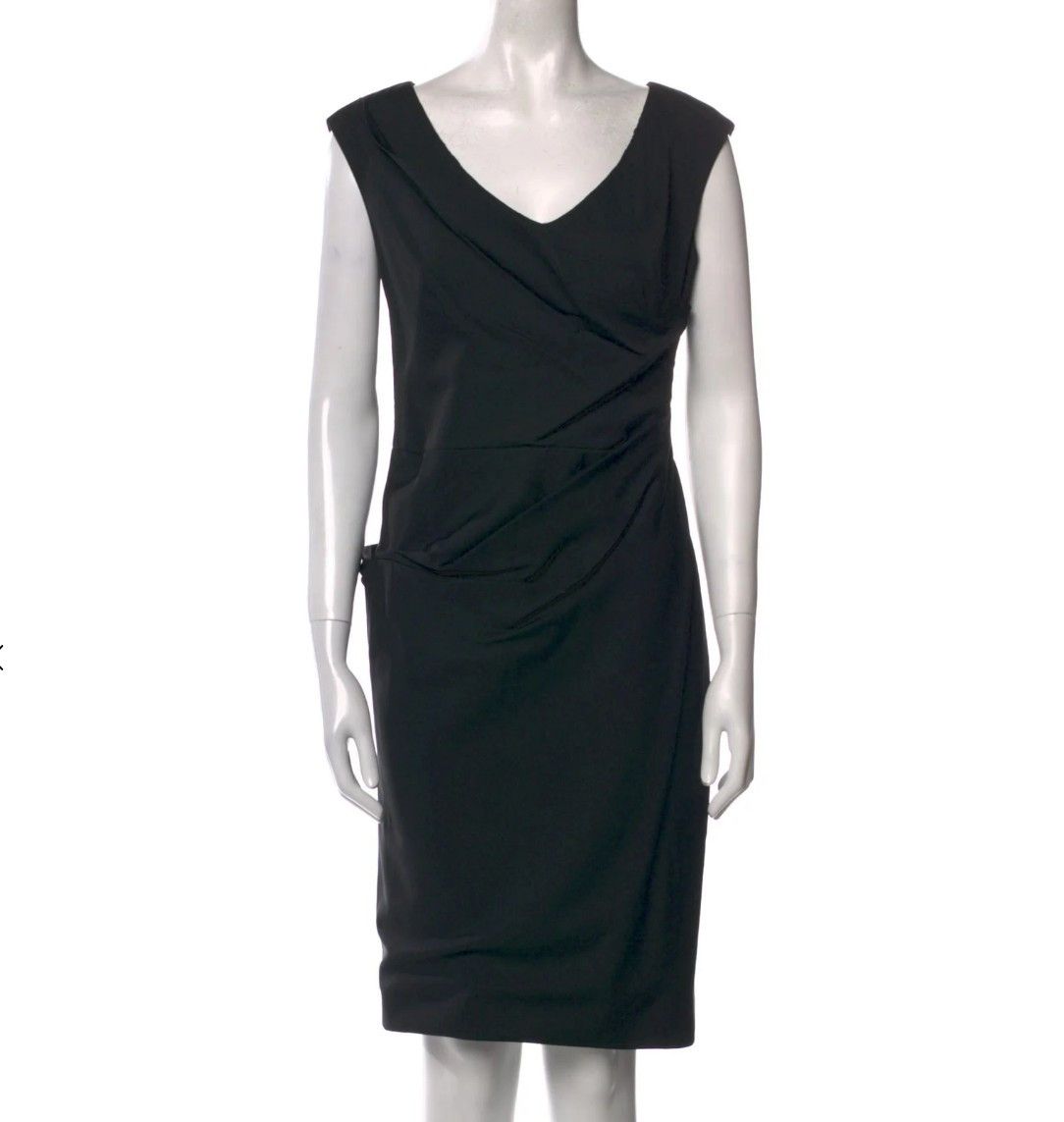 Lela Rose 100% Silk Lined Wool Blend Sheath V-Neck Ruched Dress Size M / US 6-8 / IT 42-44 - 5 Thumbnail