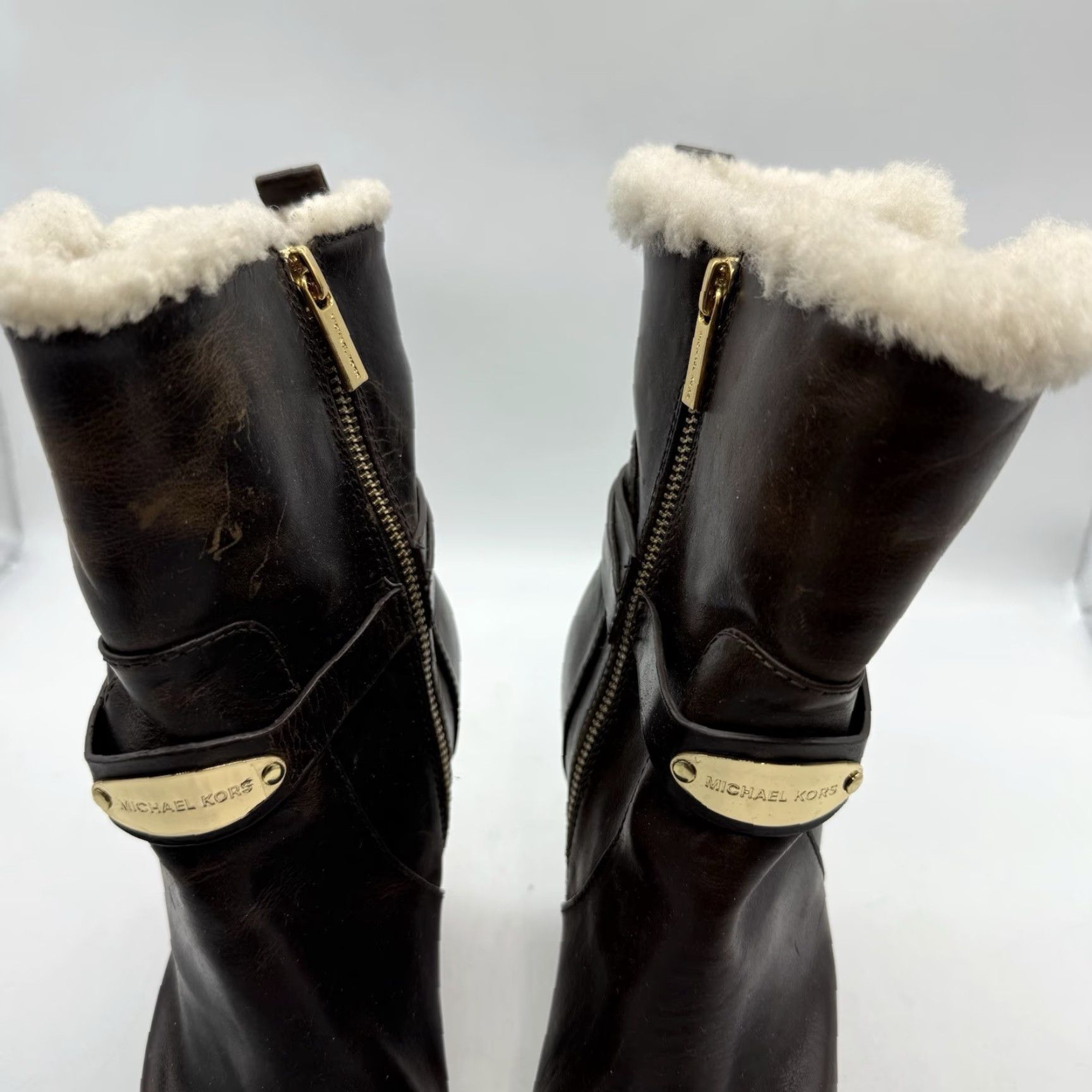 Michael Kors Michael Kors Leather High Heel Women 8.5 M Brown Booties Buckle Sherpa Zip Side Boots Womens 8.5 Brown Leather Heels Size US 9 / IT 39 - 6 Thumbnail