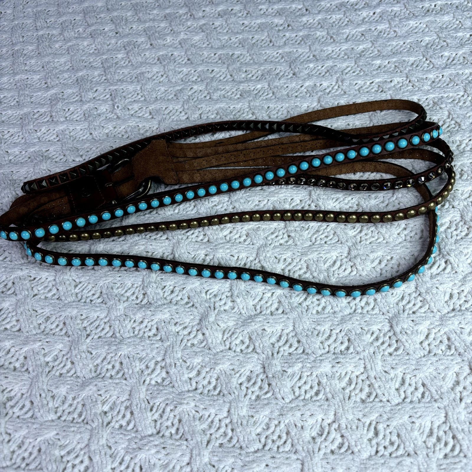 Other Leatherock Women's Brown Leather Adjustable Belt - Turquoise Size ONE SIZE - 4 Thumbnail