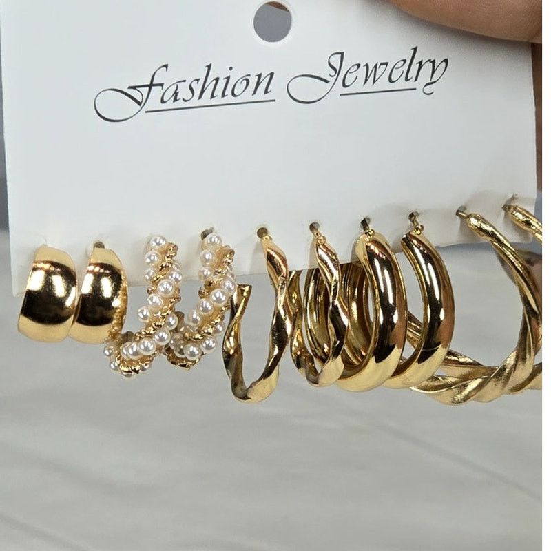 Other 5-Pair Gold-Tone Hoop Stud Fashion Earring Set Size ONE SIZE - 6 Thumbnail