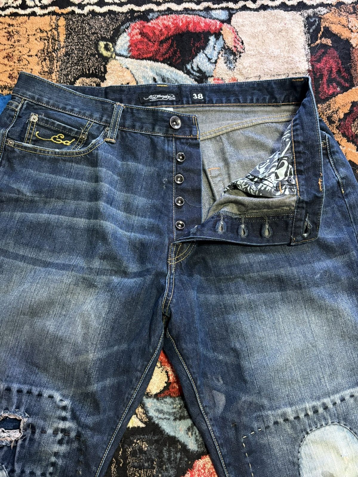 Ed Hardy Vintage y2K Embroidered Ed Hardy Rattlesnake Patchwork Jeans Size US 38 / EU 54 - 7 Thumbnail