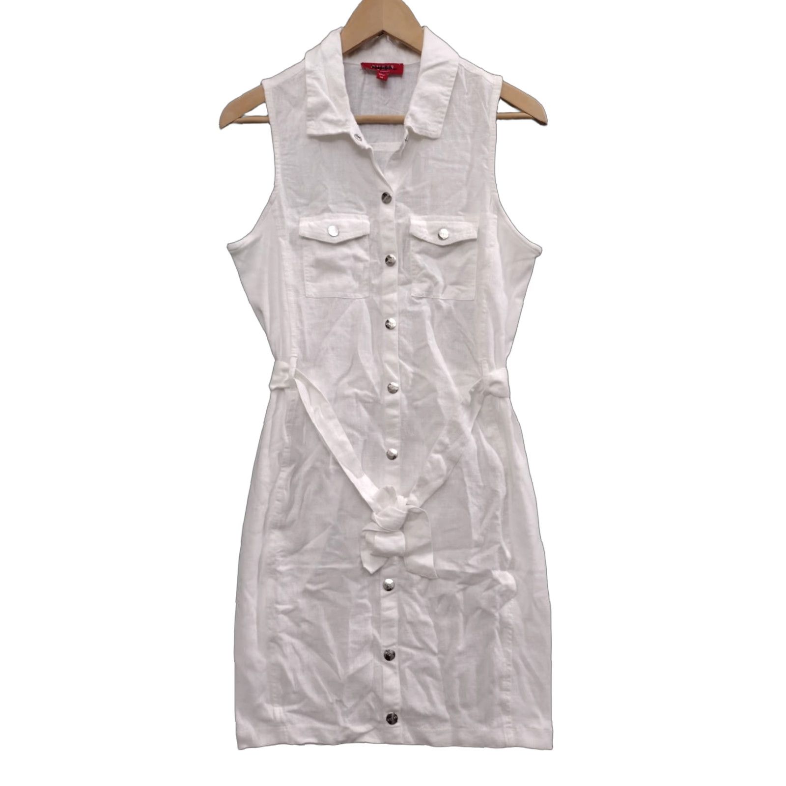 Guess Guess Shirt Dress Women's White Linen Belted Logo Buttons Collared Button Down Size M Size M / US 6-8 / IT 42-44 - 1 Thumbnail