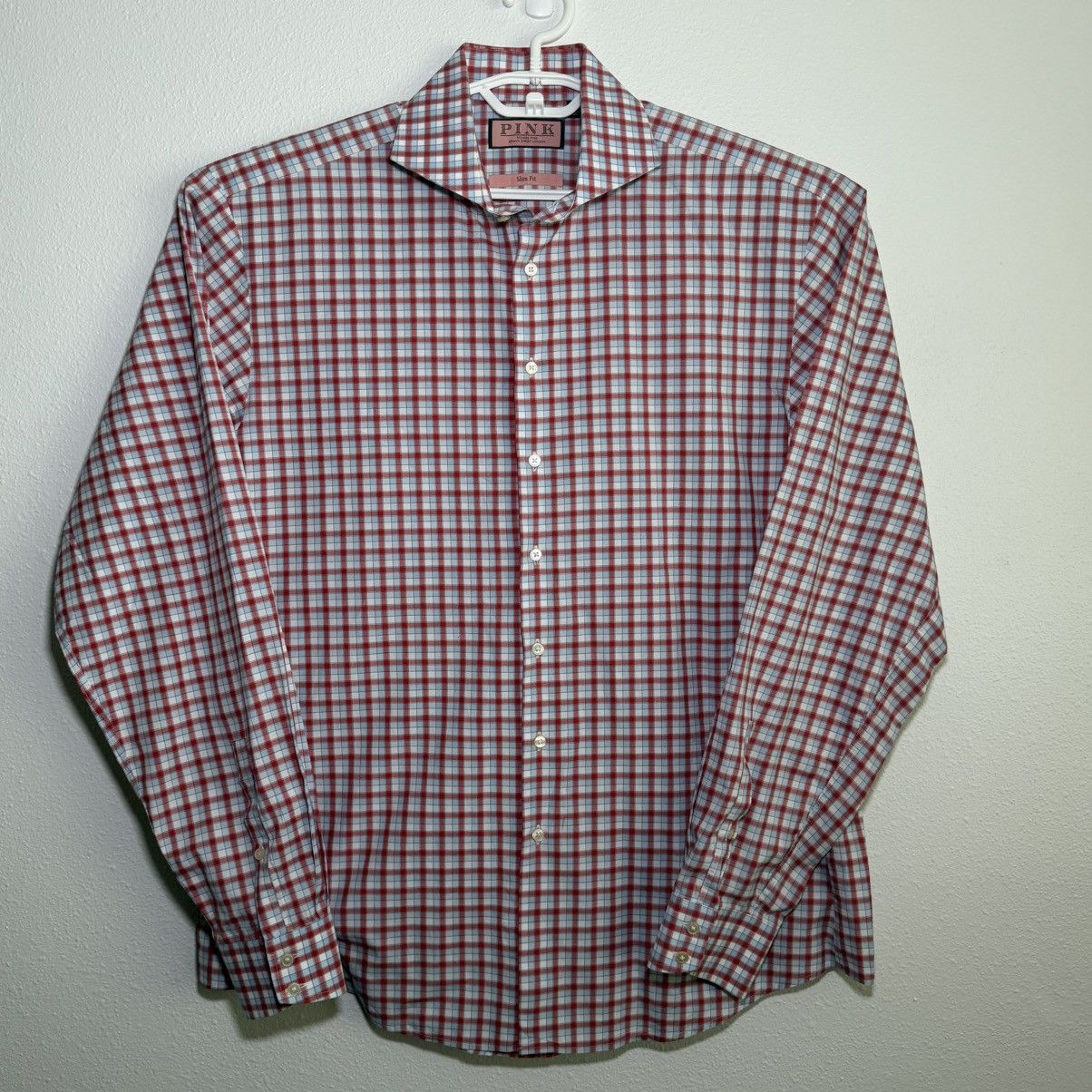 Thomas Pink Thomas Pink Slim Fit Check Button Down Shirt 17 43cm Red Size US XL / EU 56 / 4 - 1 Thumbnail